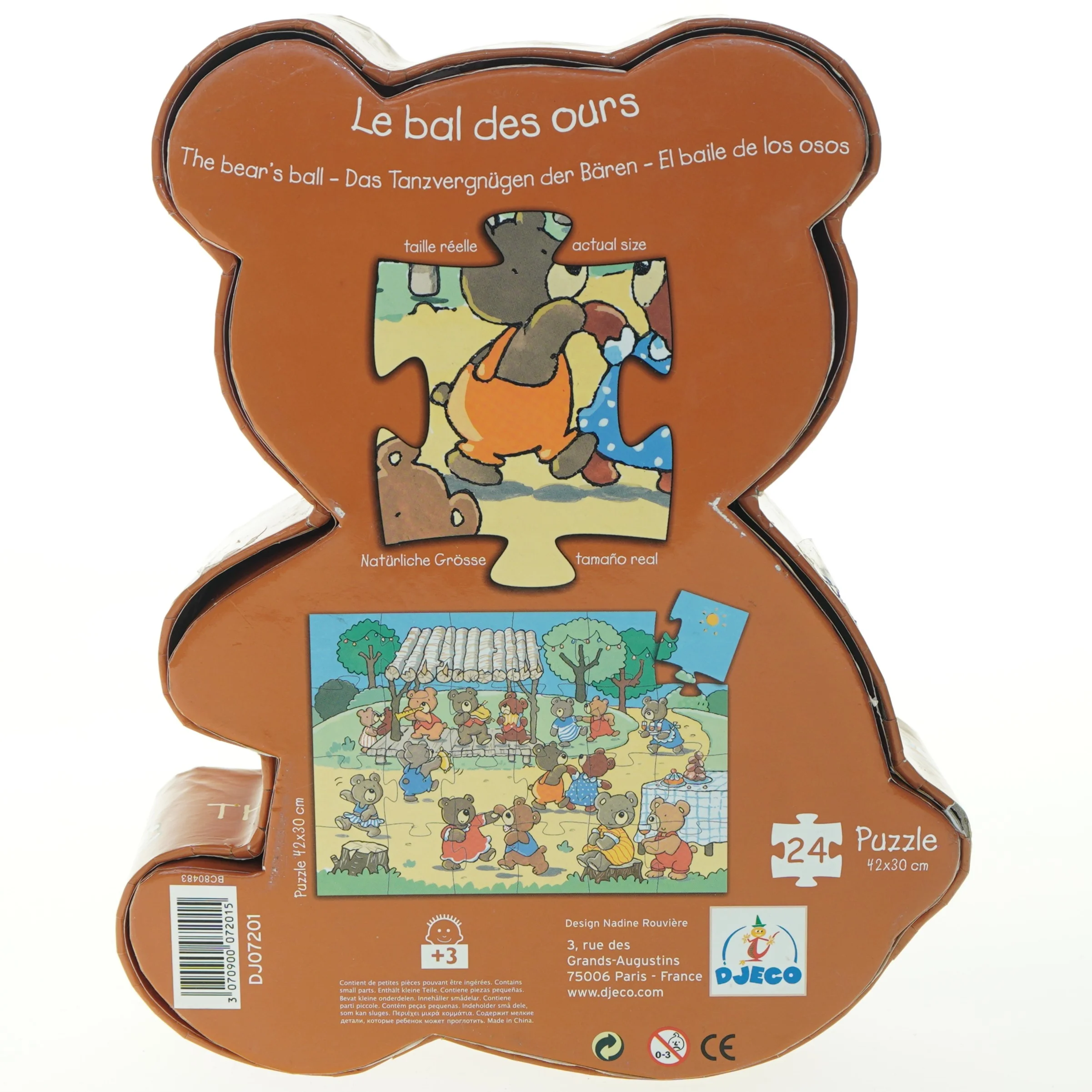 Bjørnebal puslespil i bjørneformet æske fra Djeco (str. 42 x 30 cm)