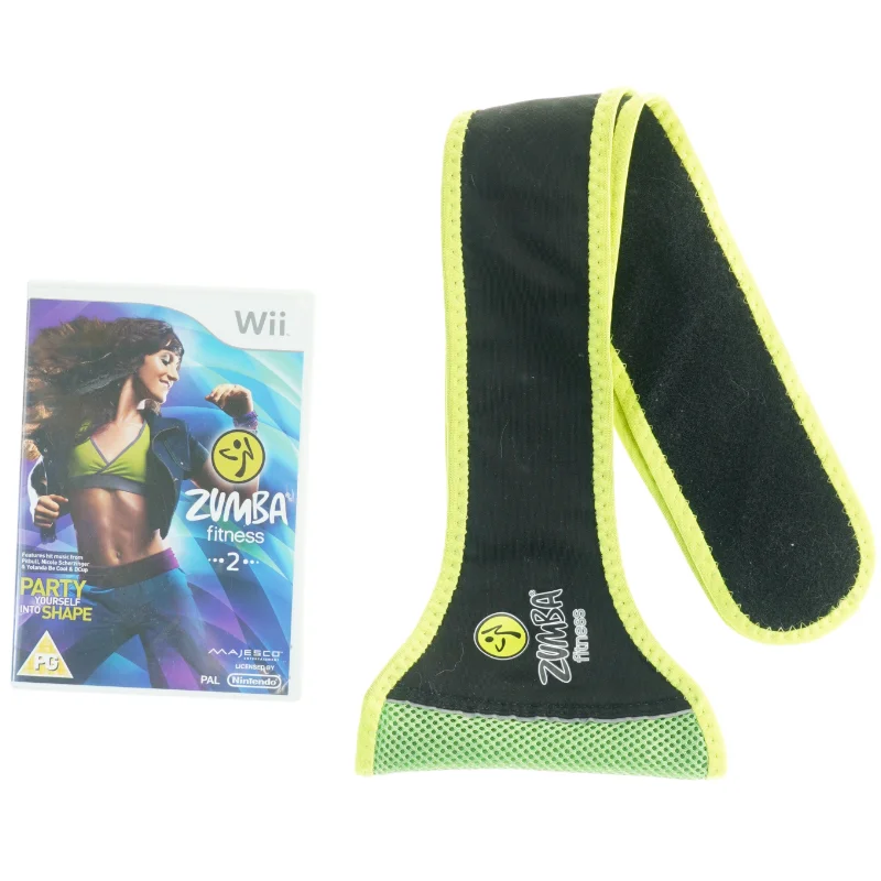 Zumba Fitness 2 Wii spil og bælte fra Wii (str. 19 x 13 cm og 124 cm)