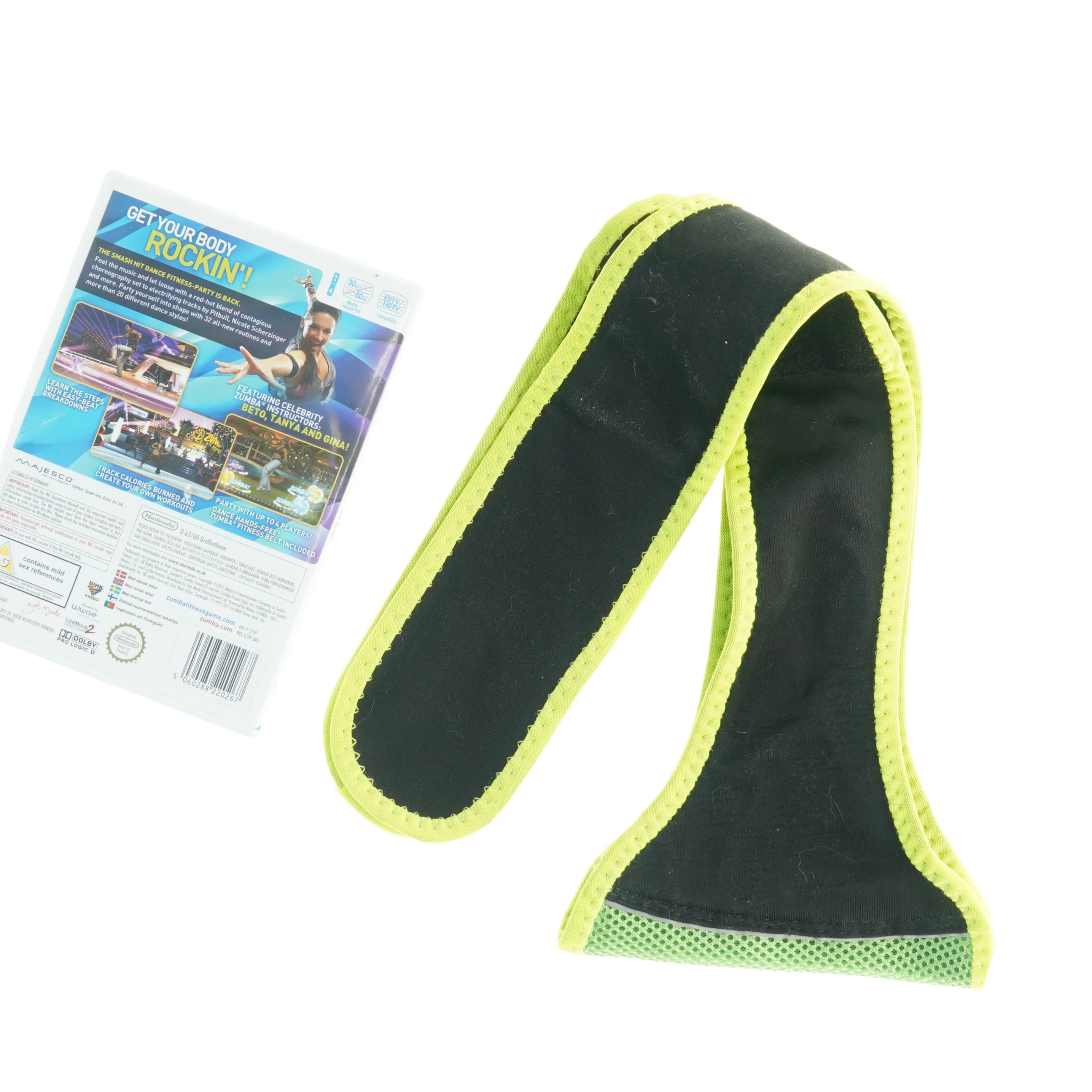 Zumba Fitness 2 Wii spil og bælte fra Wii (str. 19 x 13 cm og 124 cm)