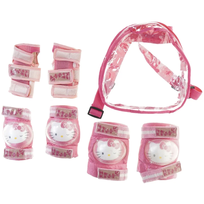 Knæ, albue og håndleds beskyttere med Hello Kitty taske fra Sanrio (str. 25 til 50 kg)