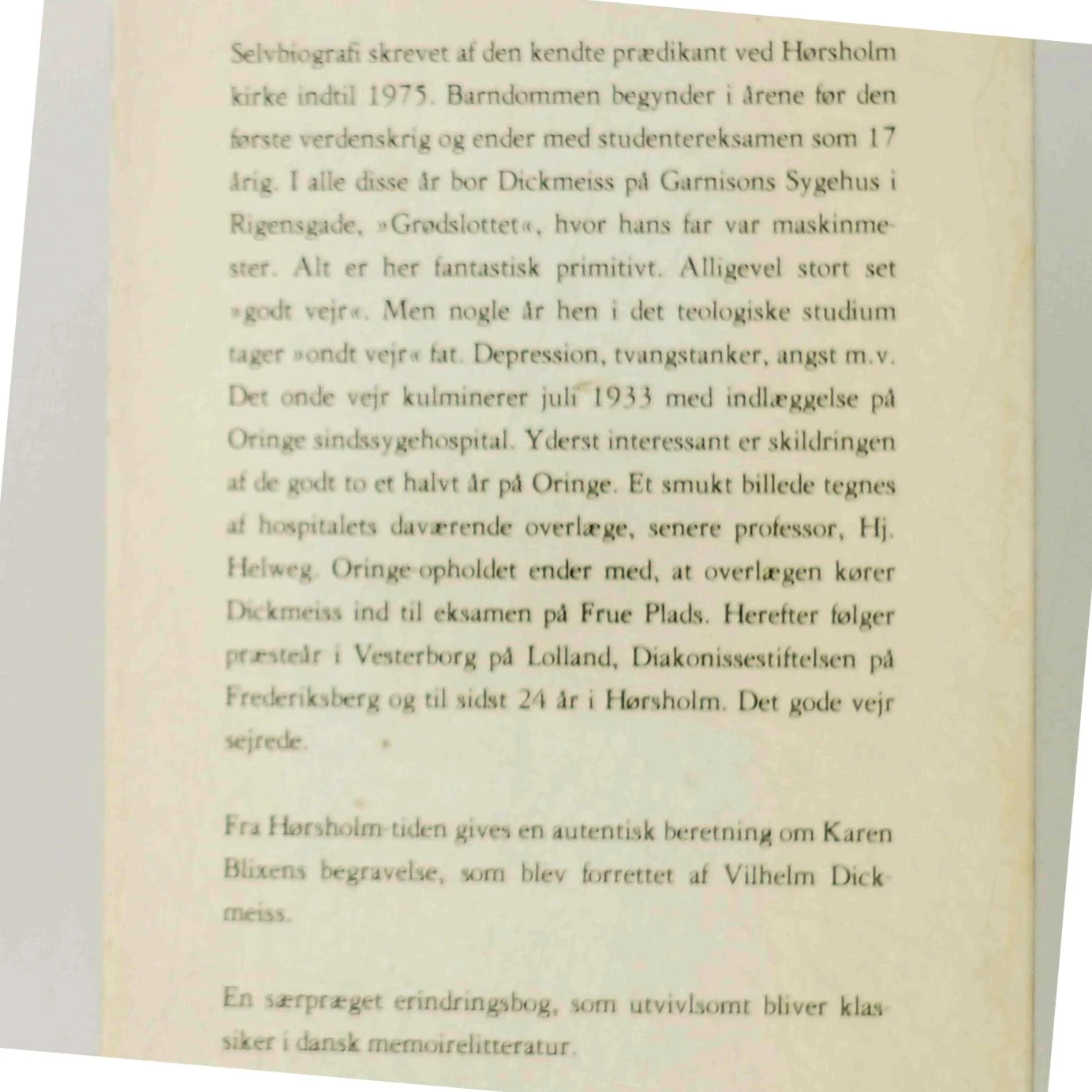 Selvbiografi 'Ondt Vejr og godt Vejr' af Vilhelm Dickmeiss