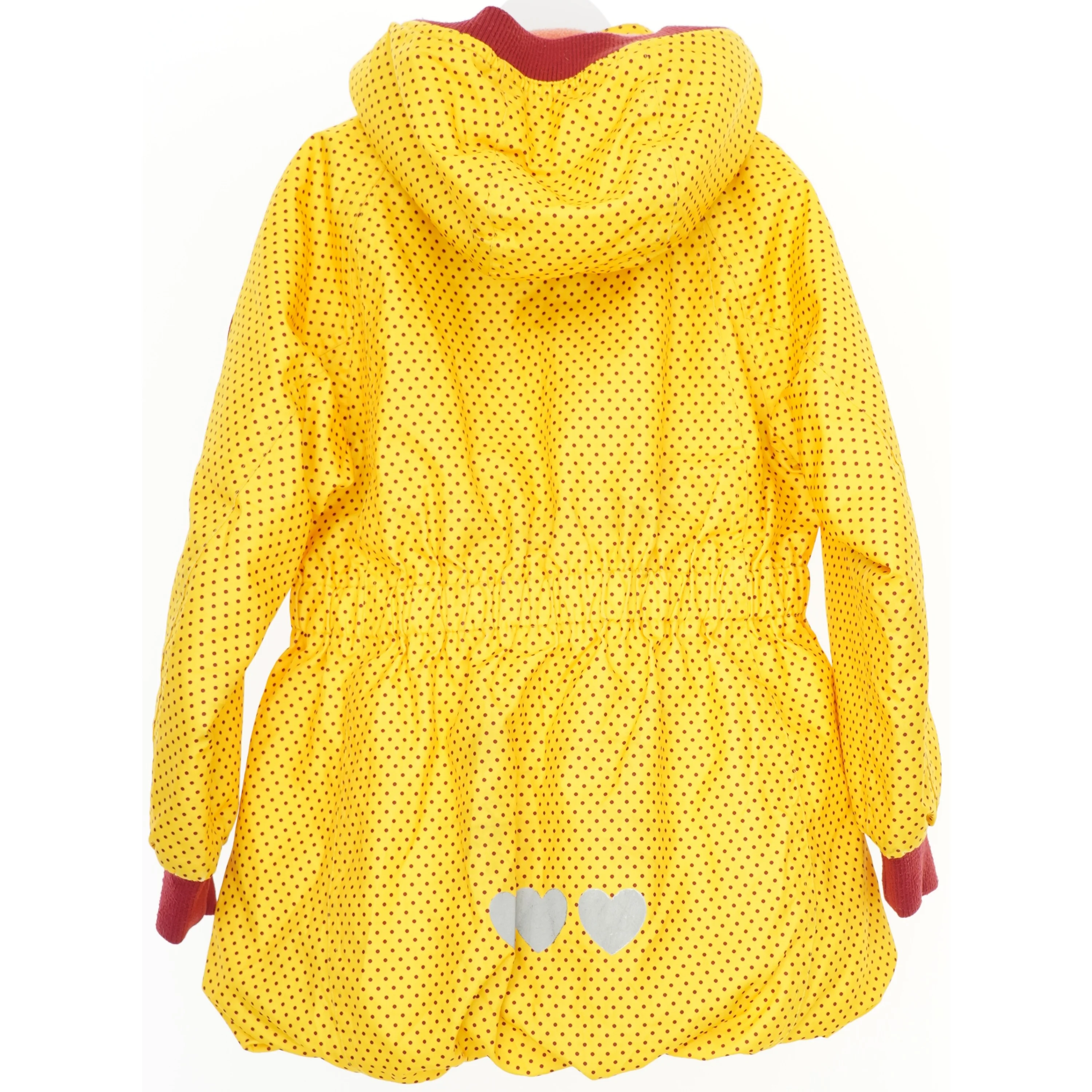 Gul vinterjakke med hjerteprint fra Racoon (str. 134)