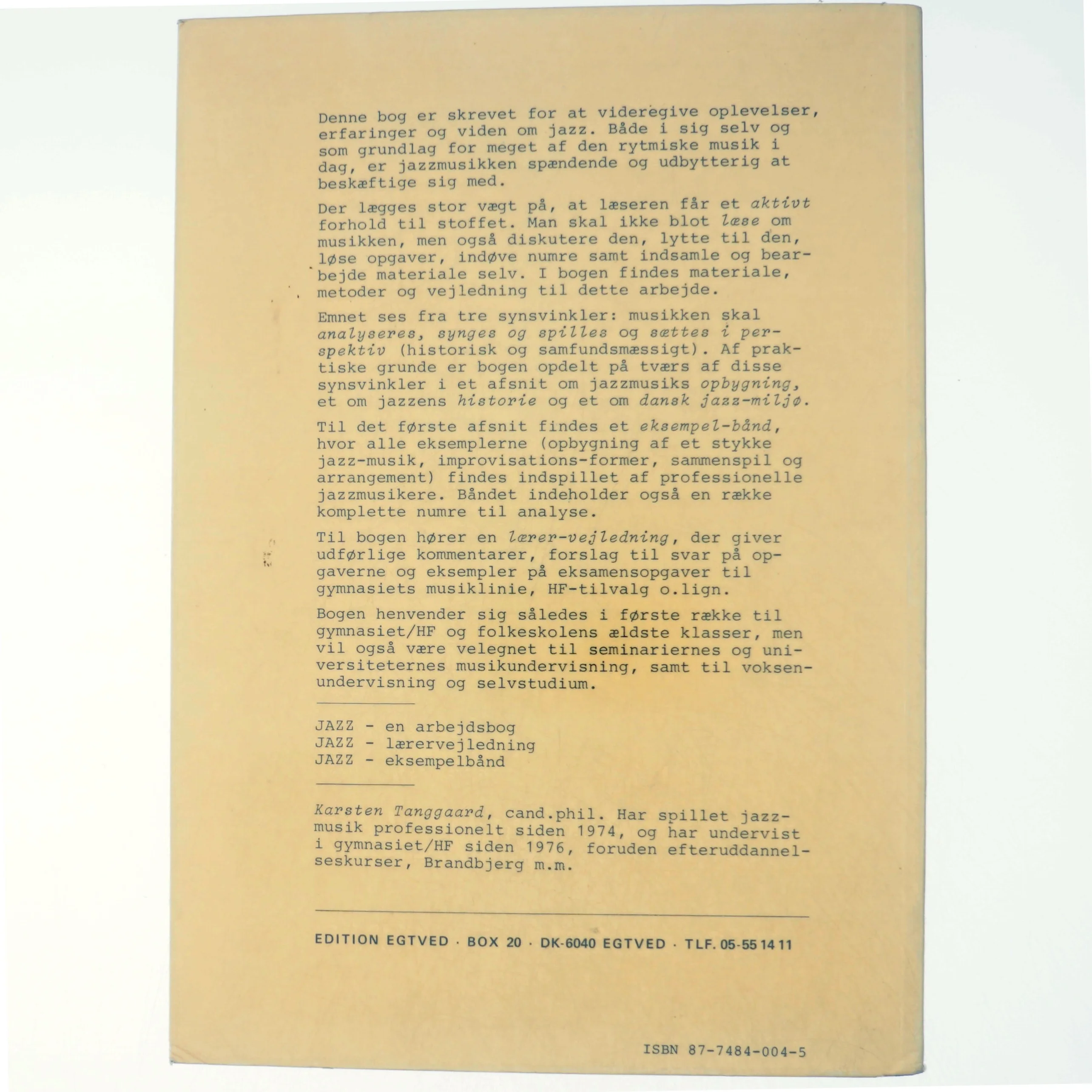 Jazz - en arbejdsbog af karsten Tanggaard (bog)