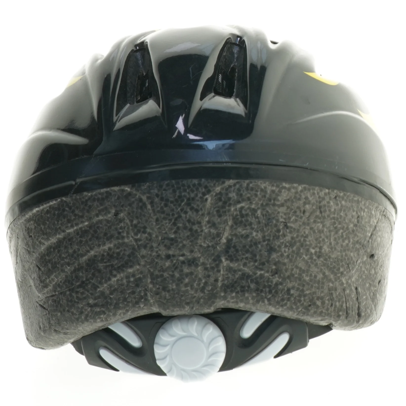 Cykelhjelm med gul og sort flamme design fra Biltema (str. m)