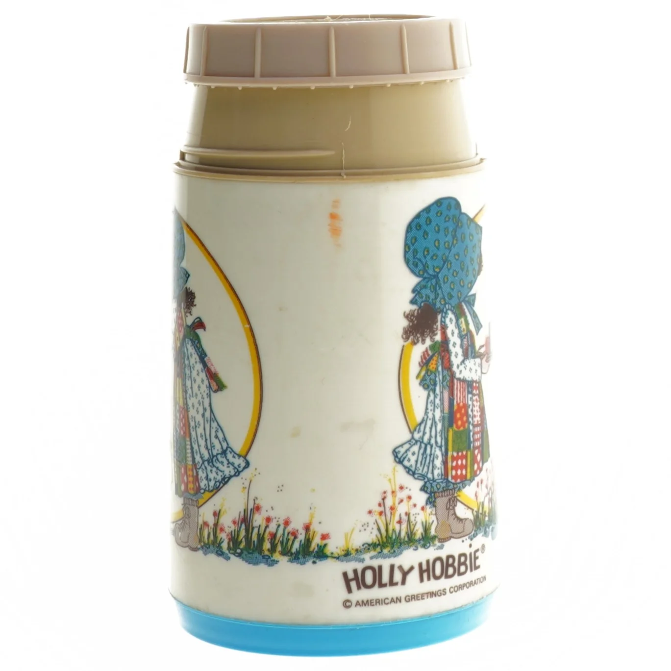 Vintage/retro Holly Hobbie termoflaske fra Aladdin (str. Ø. 7,5 cm. længde. 16,5 cm)