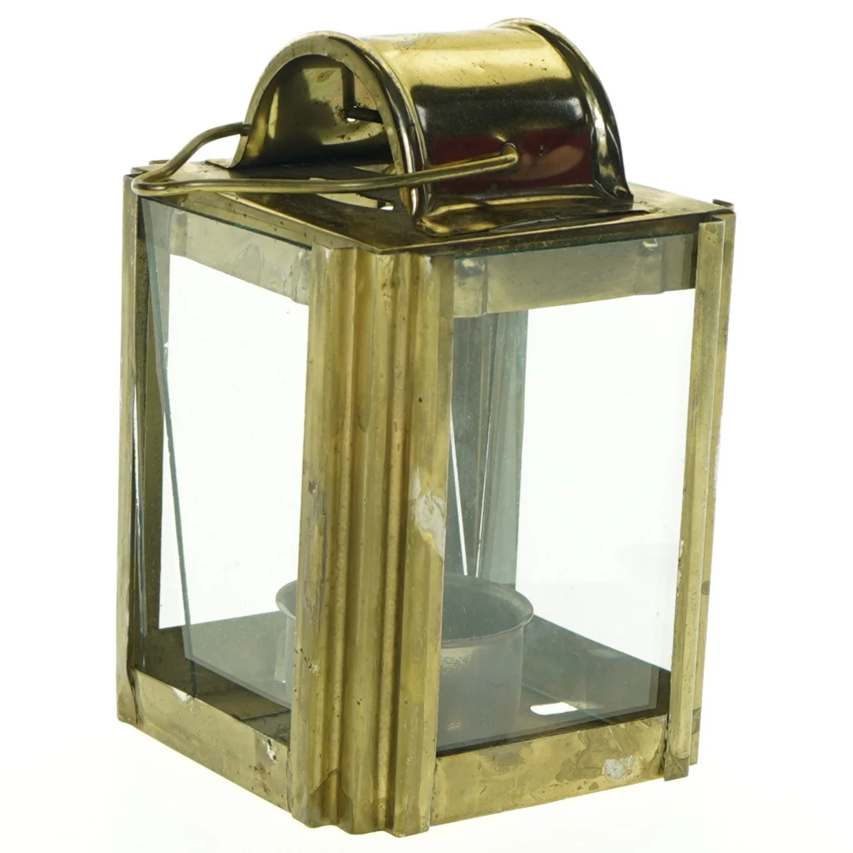 Glas lanterne med messingramme (str. 14 x 9 cm)