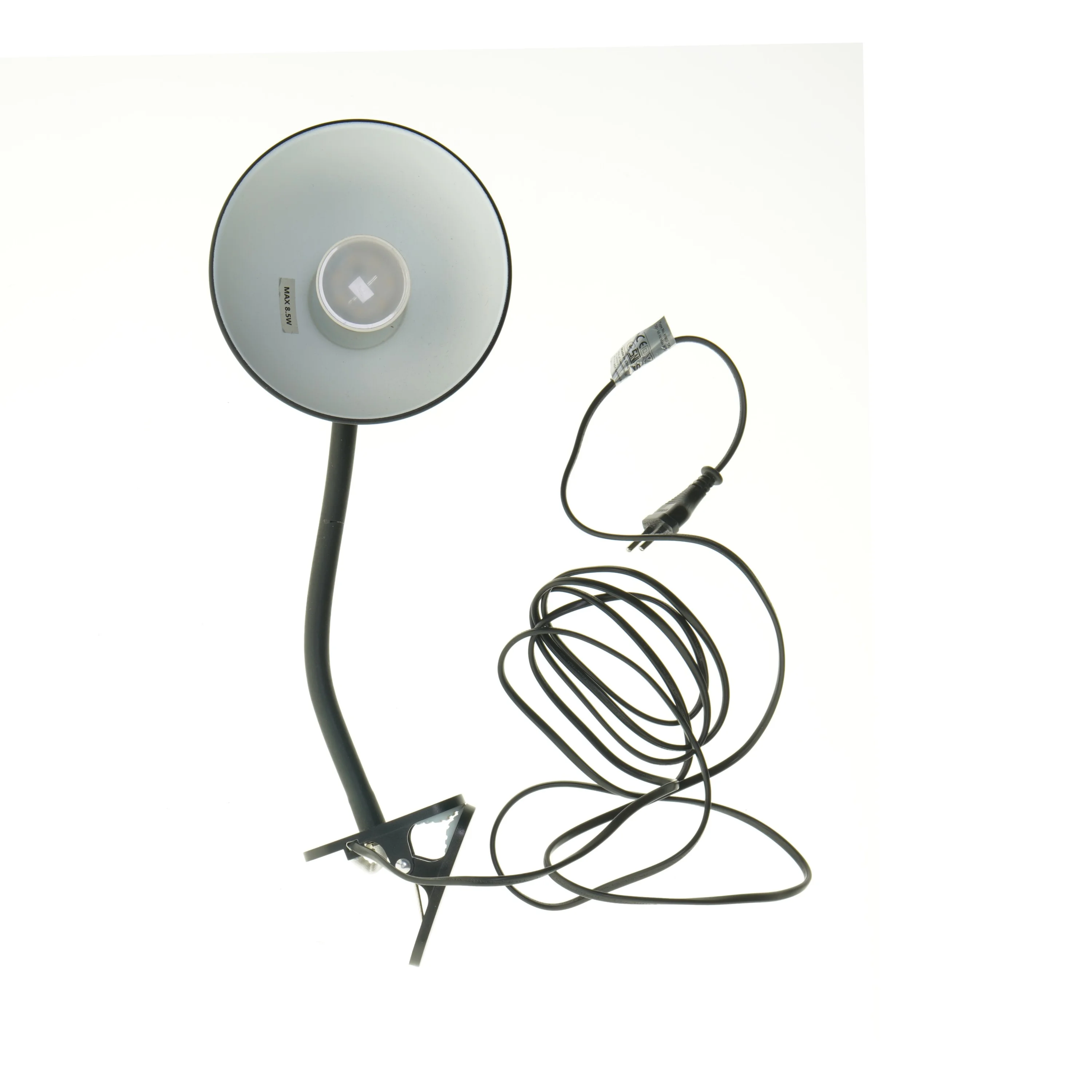 Lampe med klemme (str. 45 cm) Sort/grå. God stand 