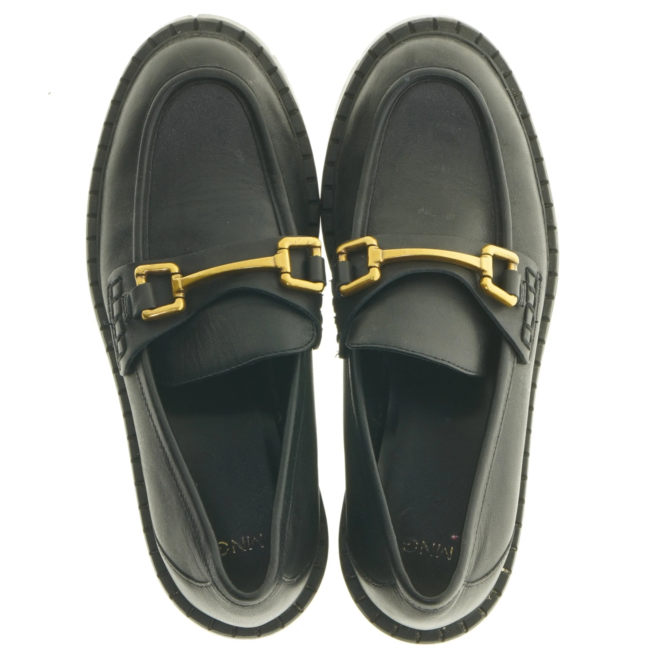 Sort læder loafers med gulddetaljer fra Mng (str. 36 )