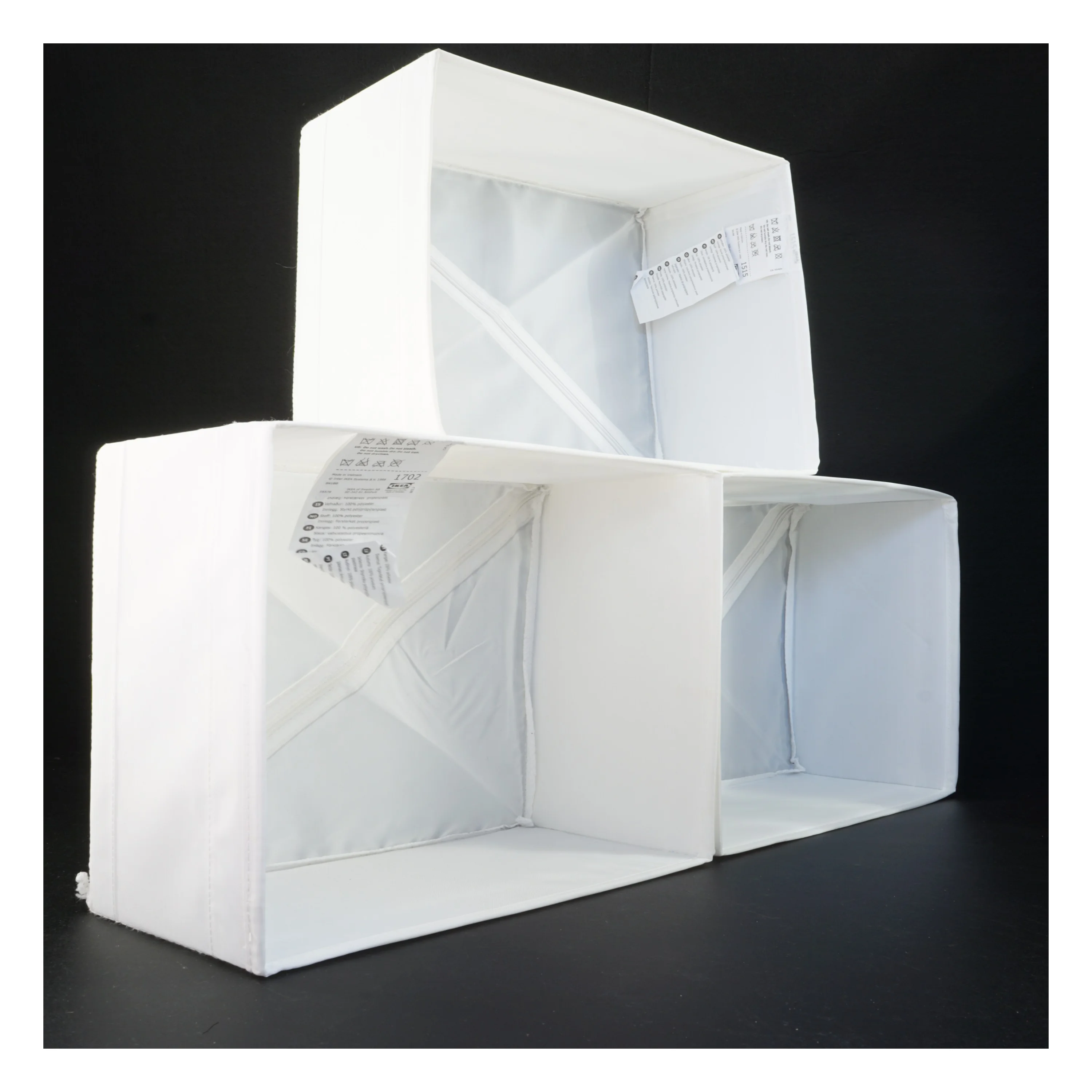 Sammenklappelige opbevaringskasser fra IKEA (str. 3 kasser af 28 x 28 x 13 cm og 2 kasser af 28 x 14 x 13 cm)