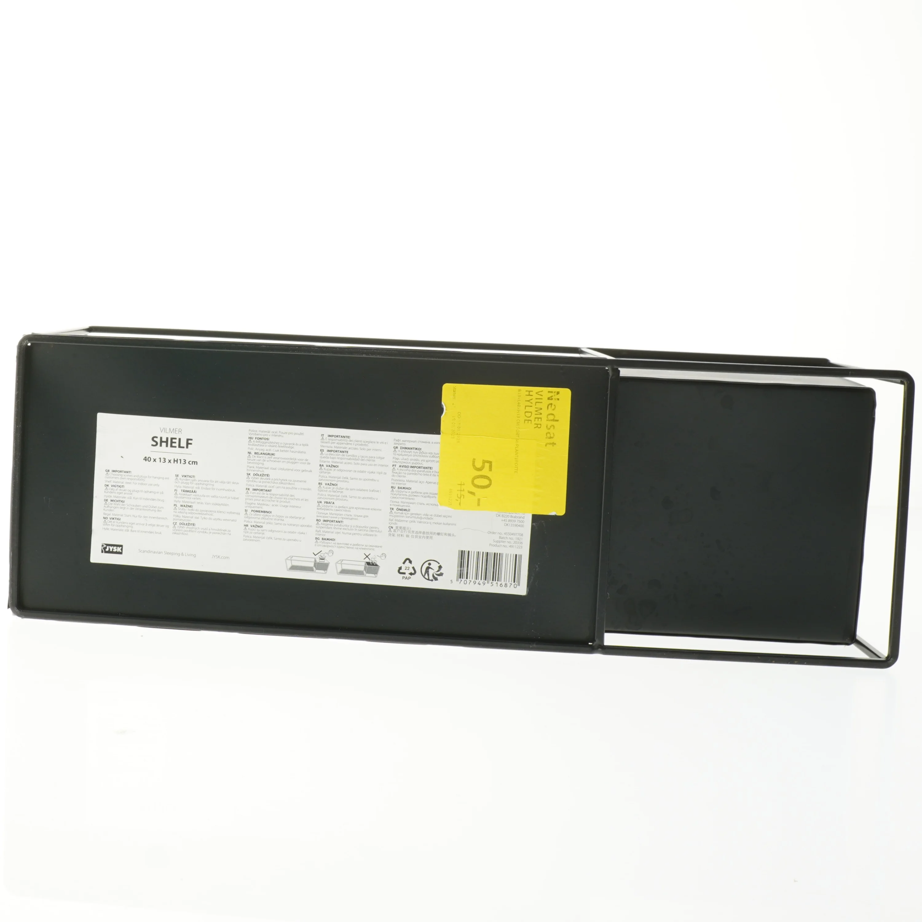 Sort hylde med boks fra Valse (str. 40 x 13 xh 13 cm)