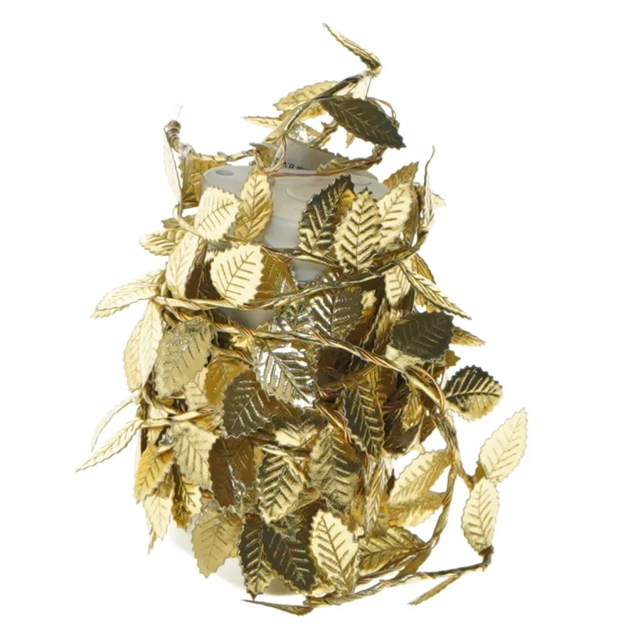 Guldbelagt lyskæde med blade (str. 320 cm)