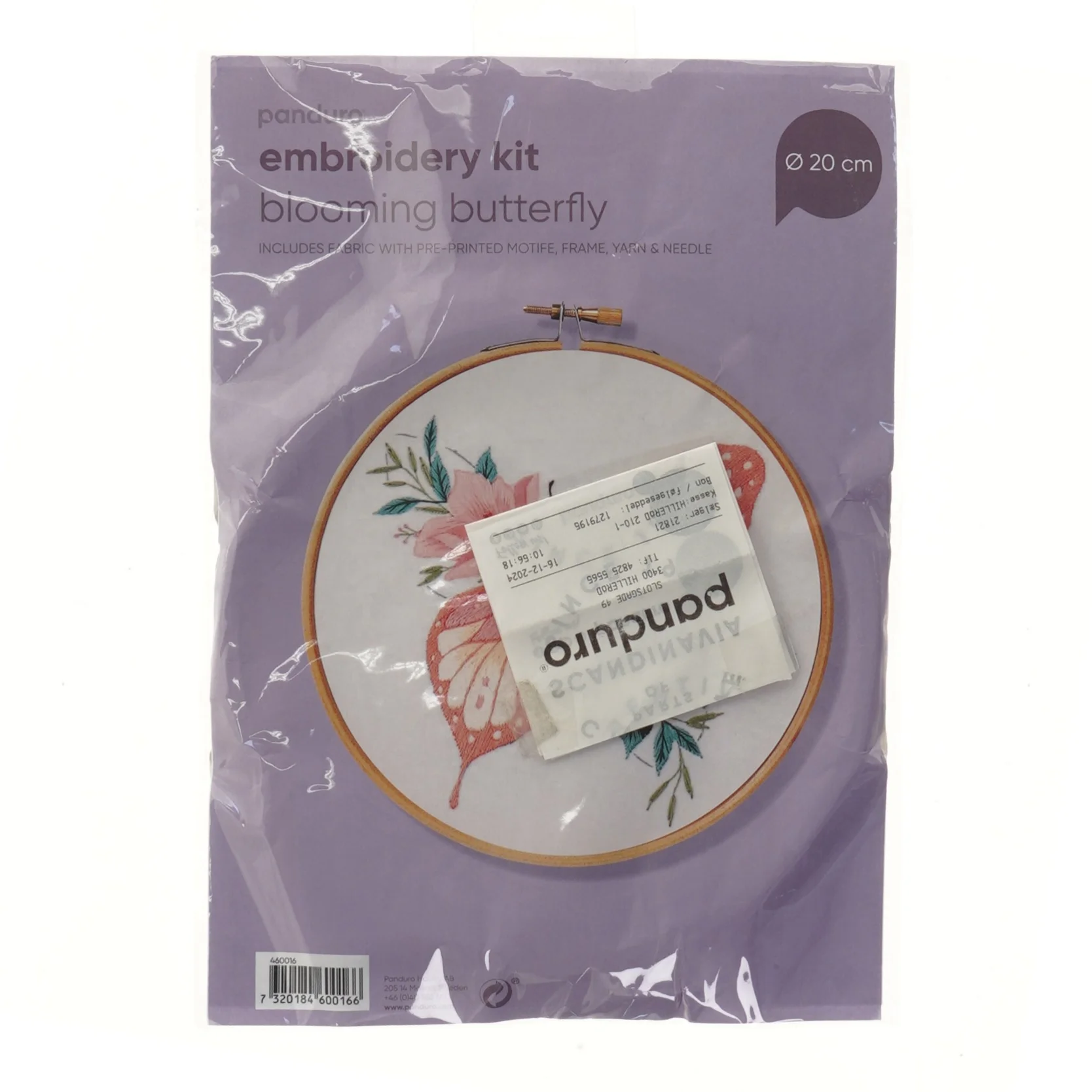 Broderisæt med blomstrende sommerfugl fra Panduro (str. Ø 20 cm)