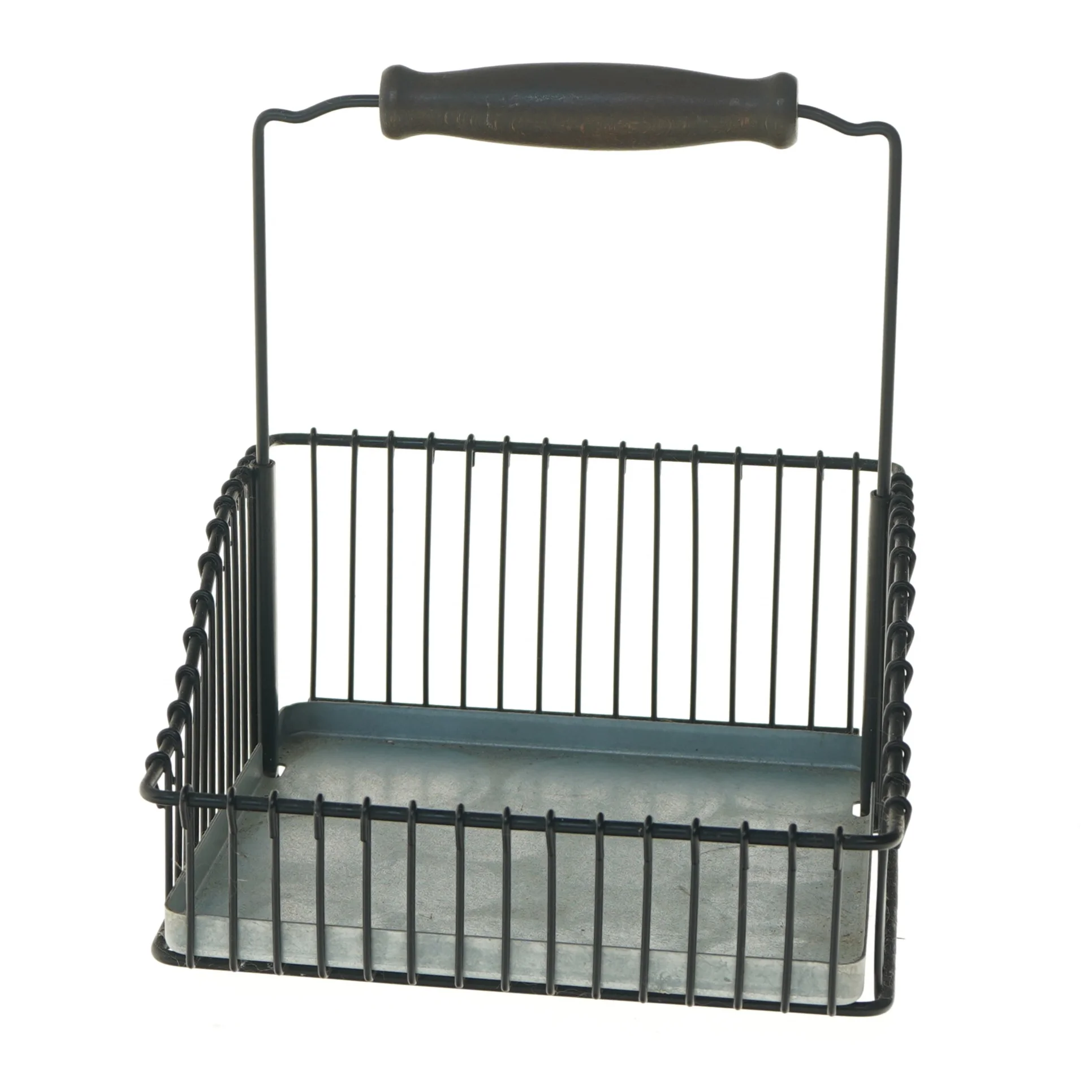 Metaltråds kurv med træhåndtag (str. 19x20x22,5 cm)