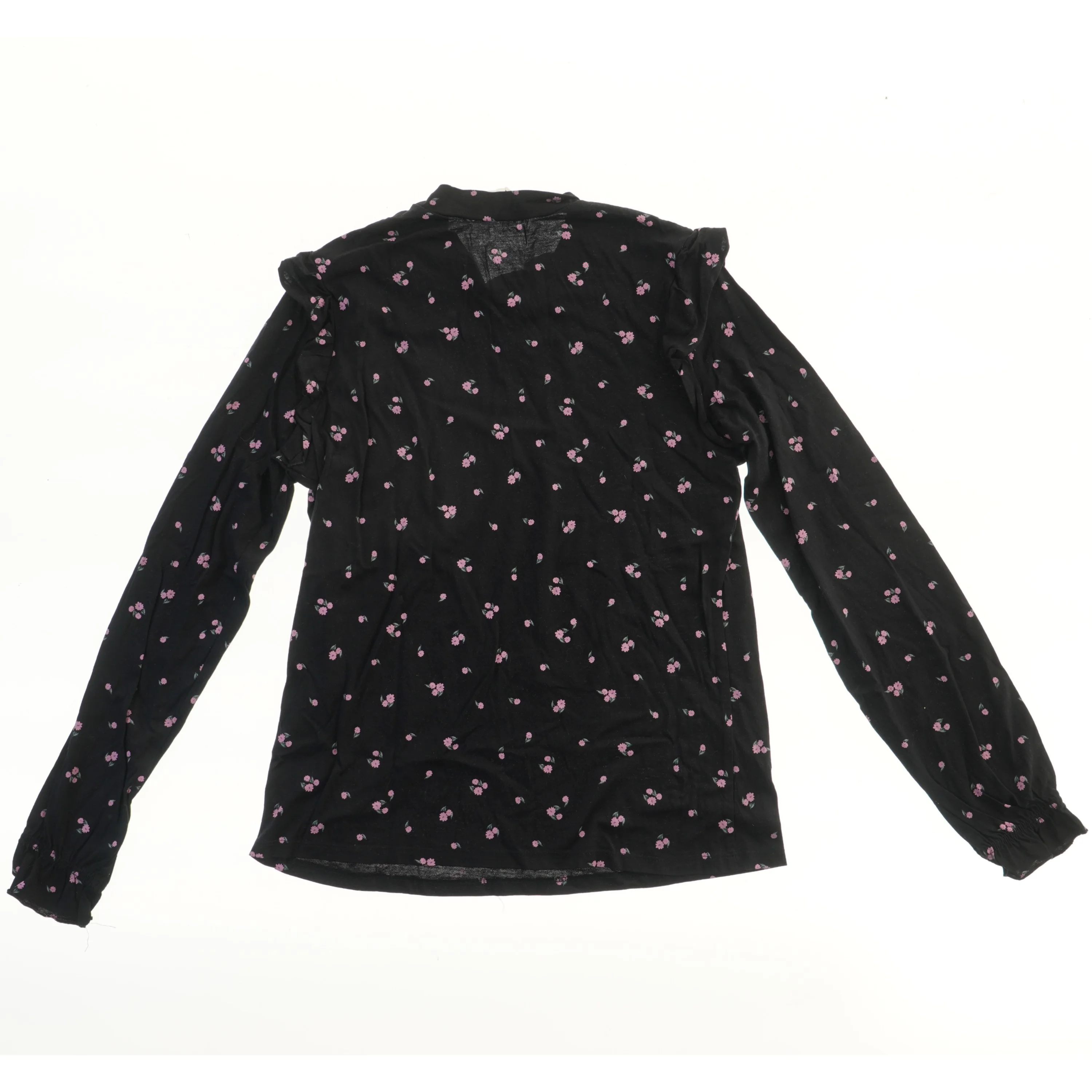 Langærmet sort bluse med blomster fra H&M (str. 158)