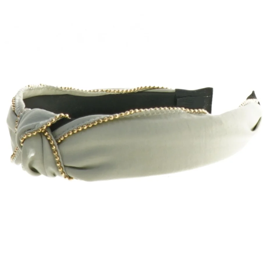 Grå/grøn hårbøjle med guldkæde (str. 16 x 12 x 3,5 cm)