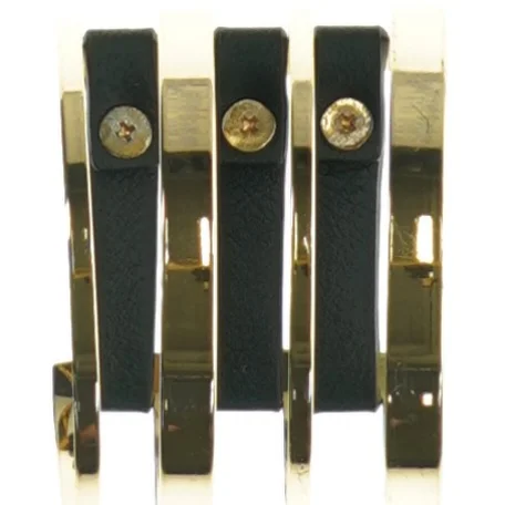 Gyldent armbånd med sort læder (str. Ø6,5 x, 5 cm )