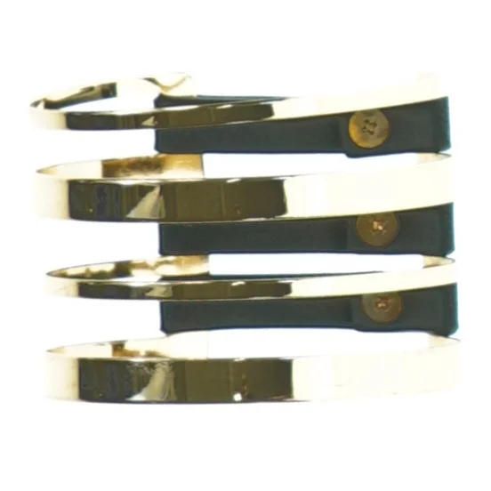 Gyldent armbånd med sort læder (str. Ø6,5 x, 5 cm )