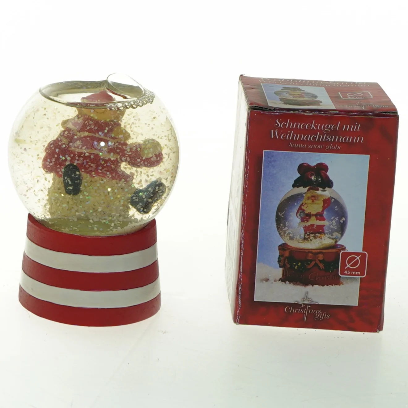 To Snekugler med nissepige og julemand (str. 10x8 cm)