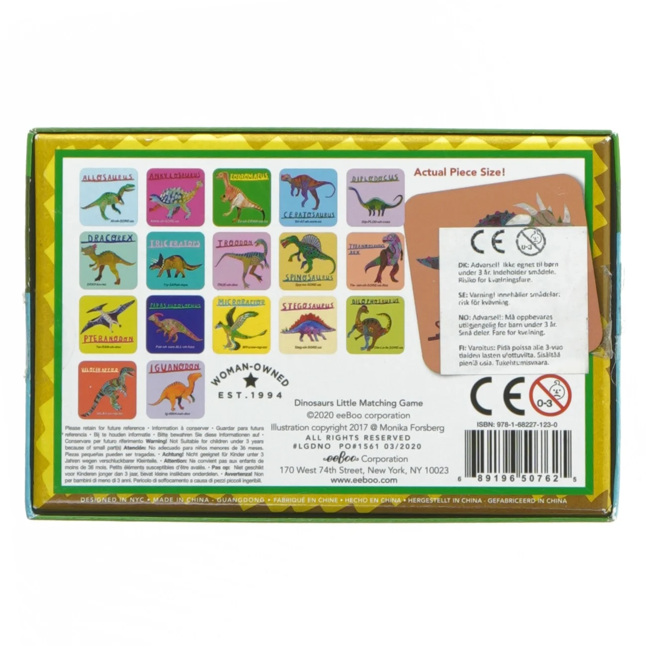 Dinosaur Memory Spil fra eeBoo (str. 15,5x10 cm)