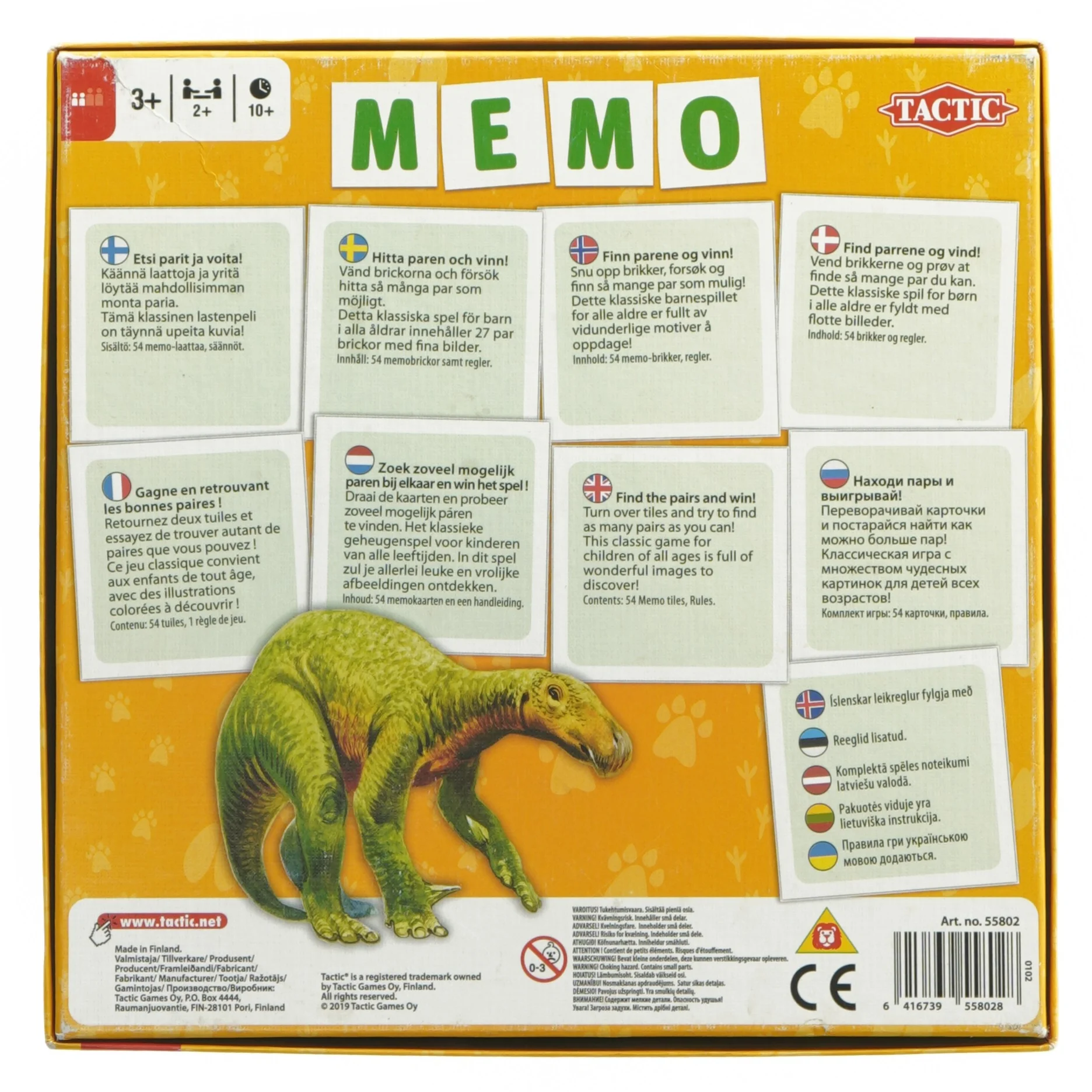Dinosaur Memo-spil fra Tactic (str. 22x22 cm)