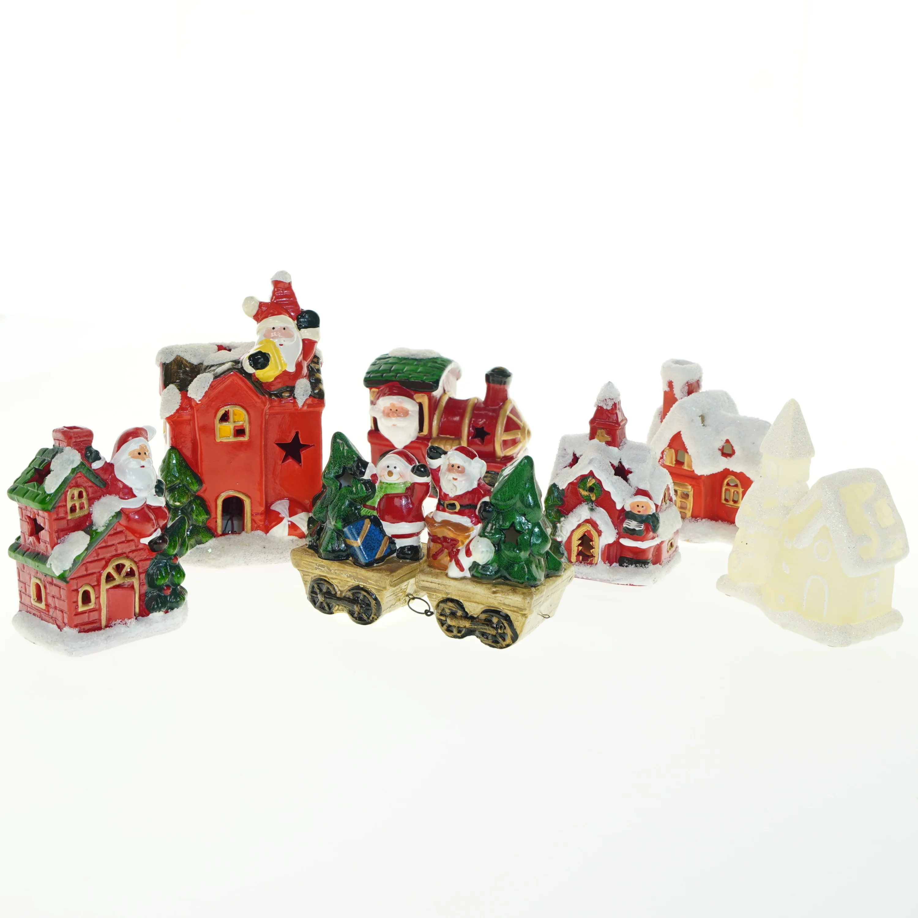 Julelandsby og tog med led lys (str. 11x15x9 cm)