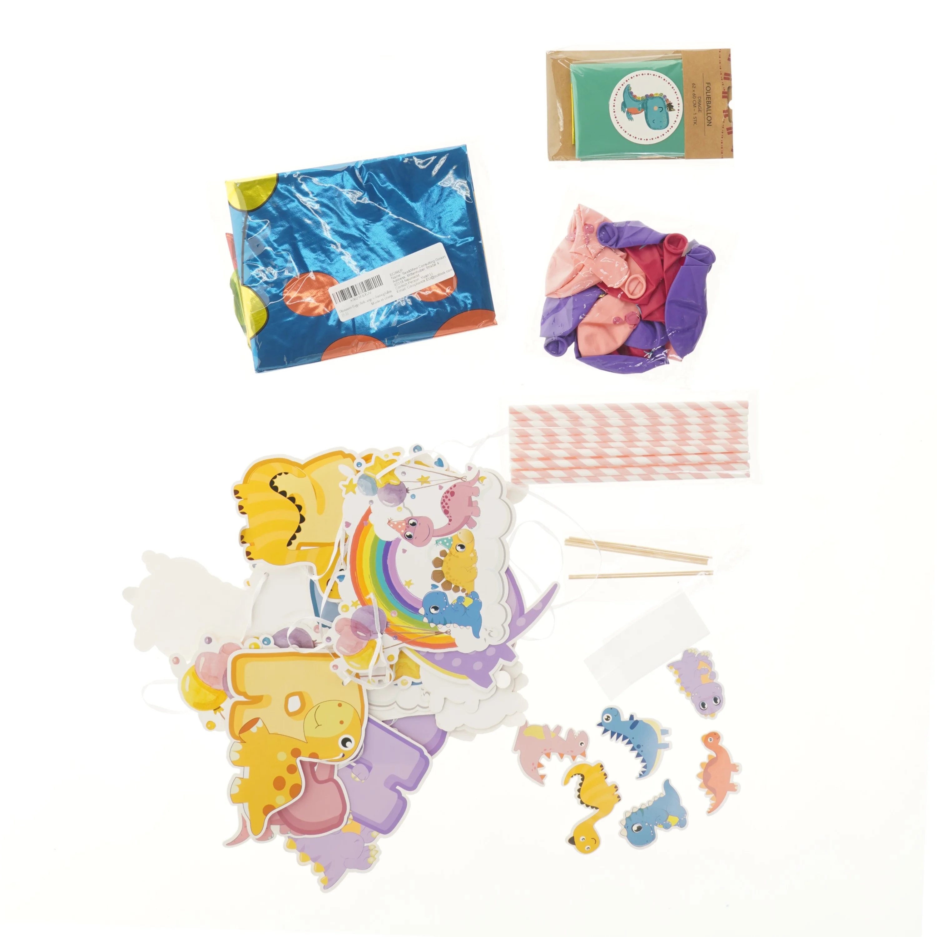 Dinosaur pynt til børnefødselsdage - pastelfarvet