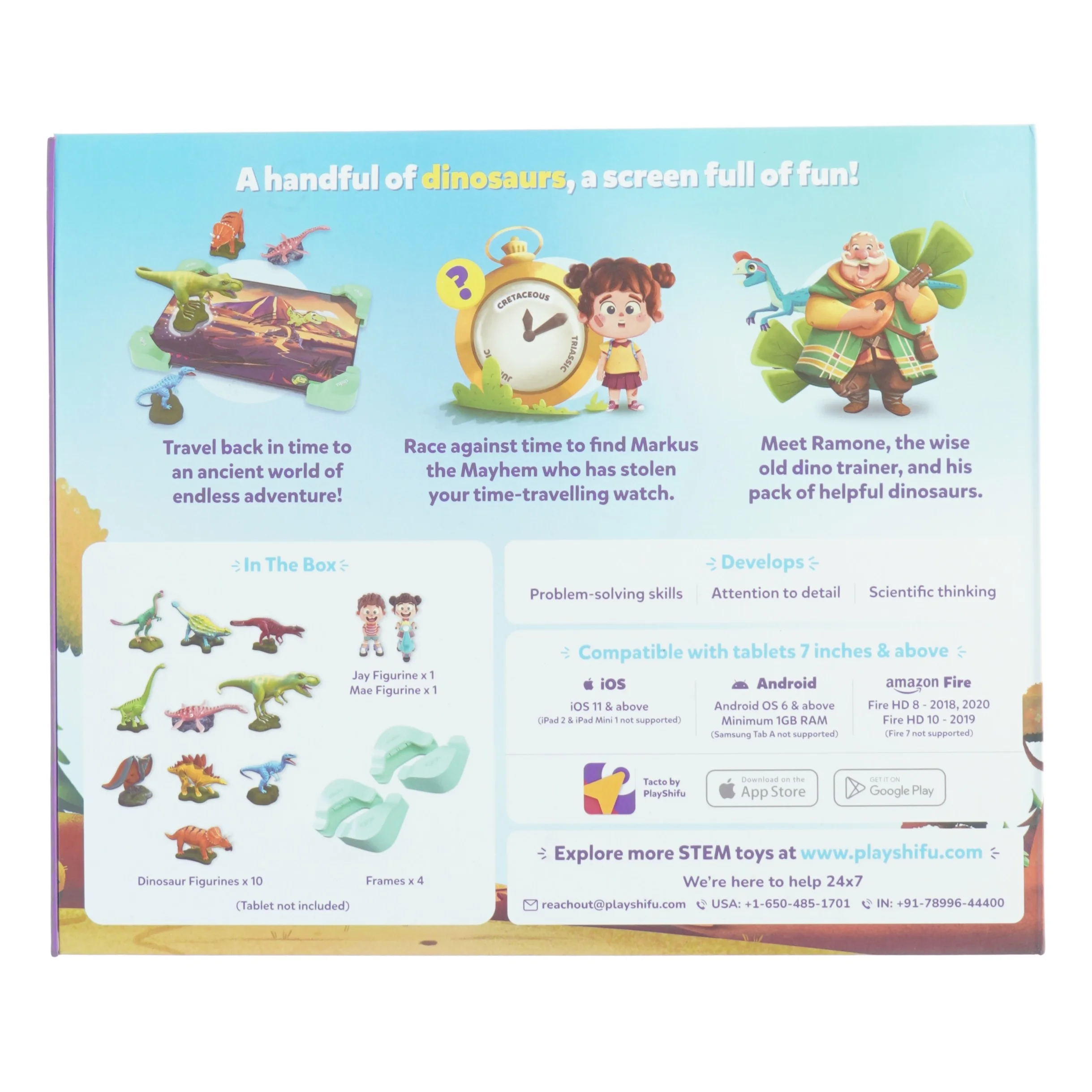 Interaktivt dinosaur spil med figurer fra Shifu (str. Kasse 31 x 26 x 6 cm)