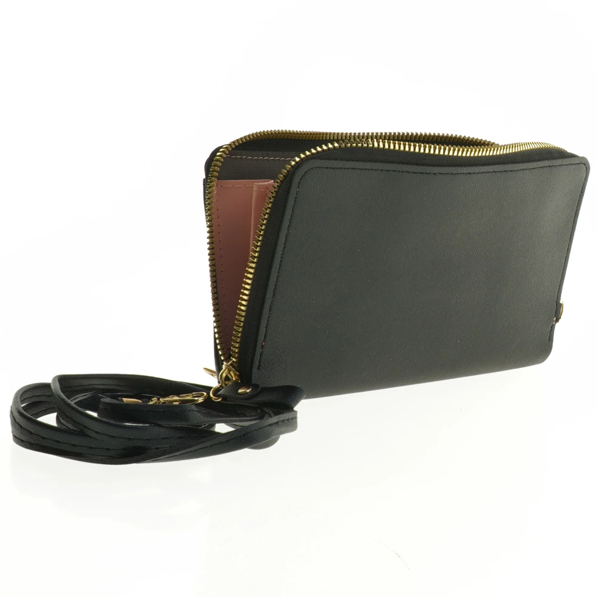 Sort læderpung og telefonhylster med rem fra Forever Lovely (str. 19 x 12 cm)