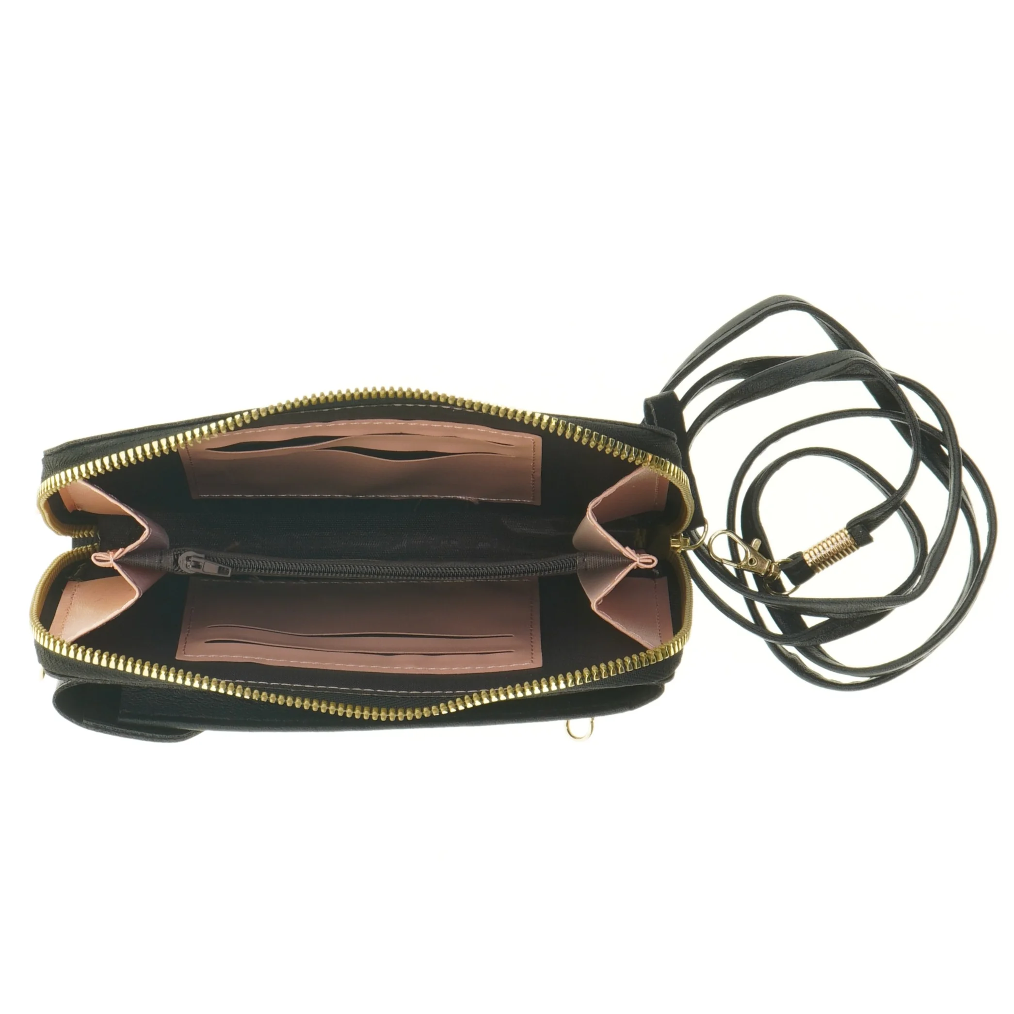 Sort læderpung og telefonhylster med rem fra Forever Lovely (str. 19 x 12 cm)