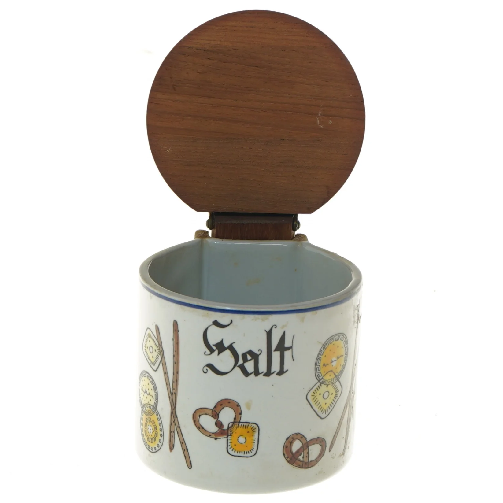 Keramik saltkar med låg fra Knabstrup (str. Ø 11 cm)