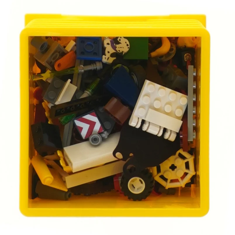 LEGO klodser i gul kasse fra Lego (str. 15x12,5 cm)