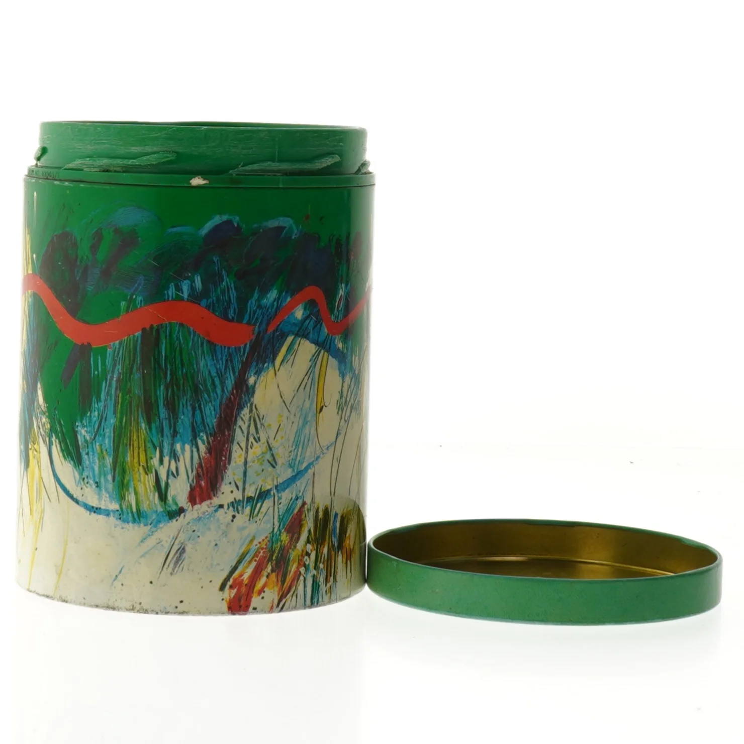 Dekoreret opbevaringsdåse (str. Ø. 11 cm. længde, 15 cm)