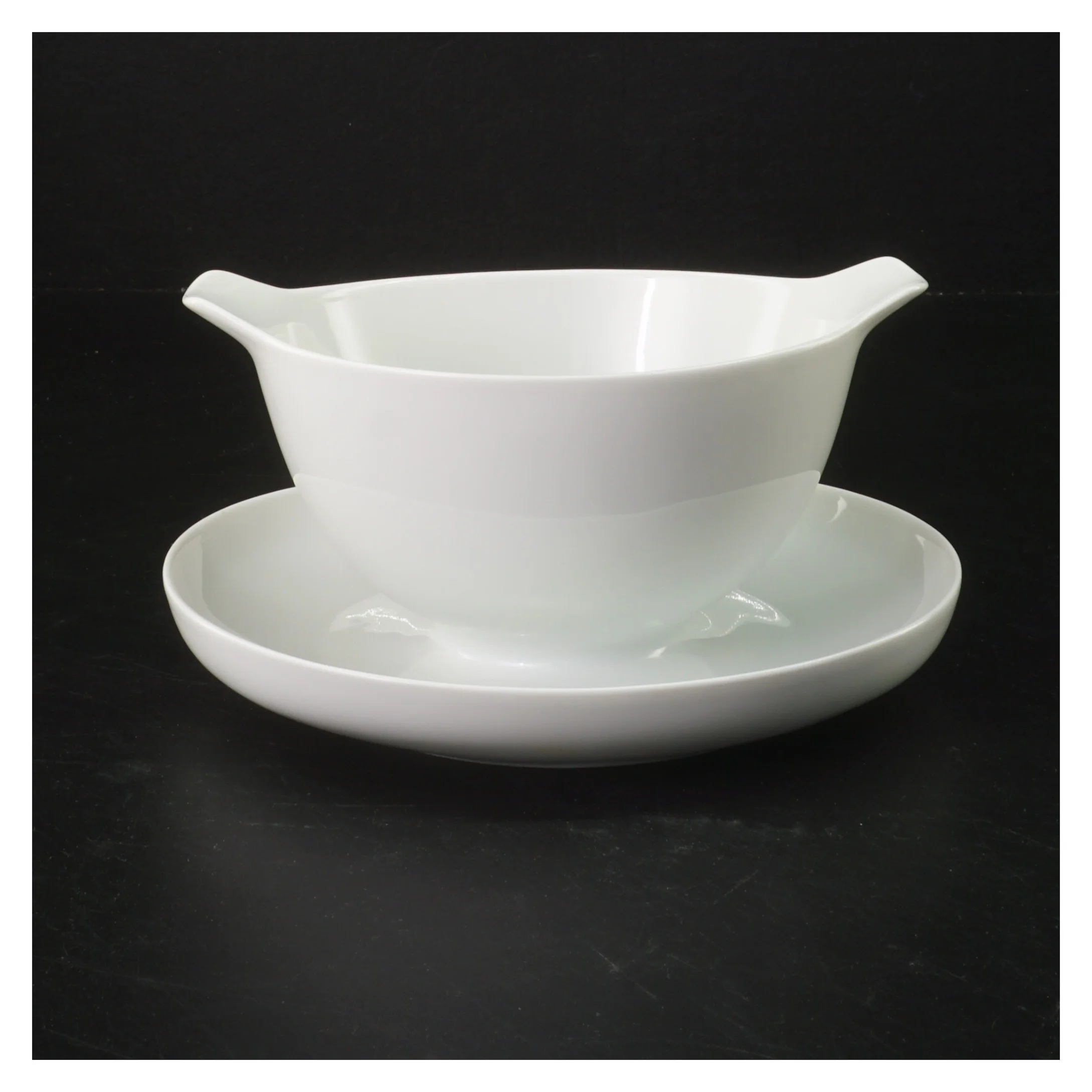 Hvidpot sovseskål med underkop fra B&G (str. 18x16 cm)