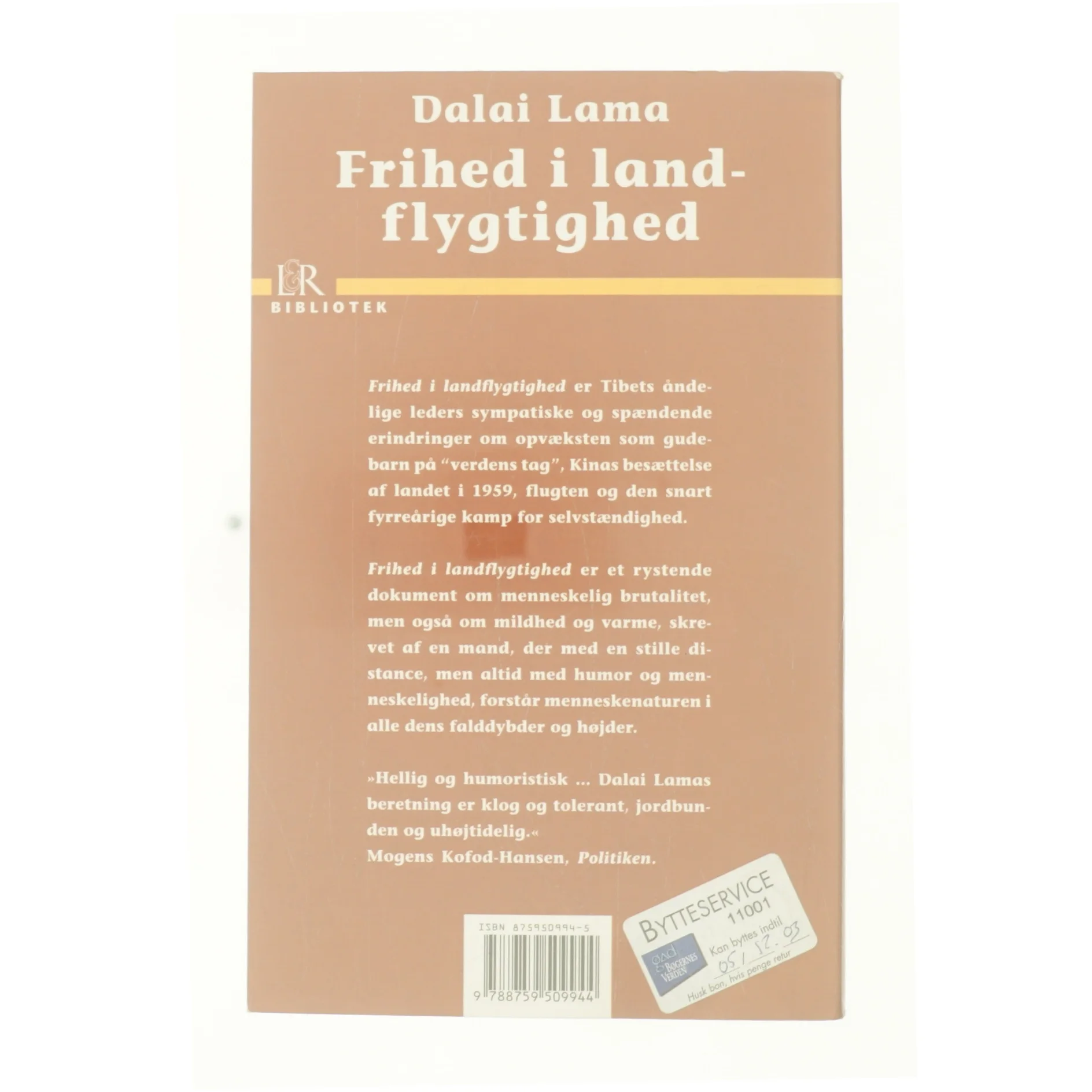 Frihed i landflygtighed af Dalai Lama (Bog)