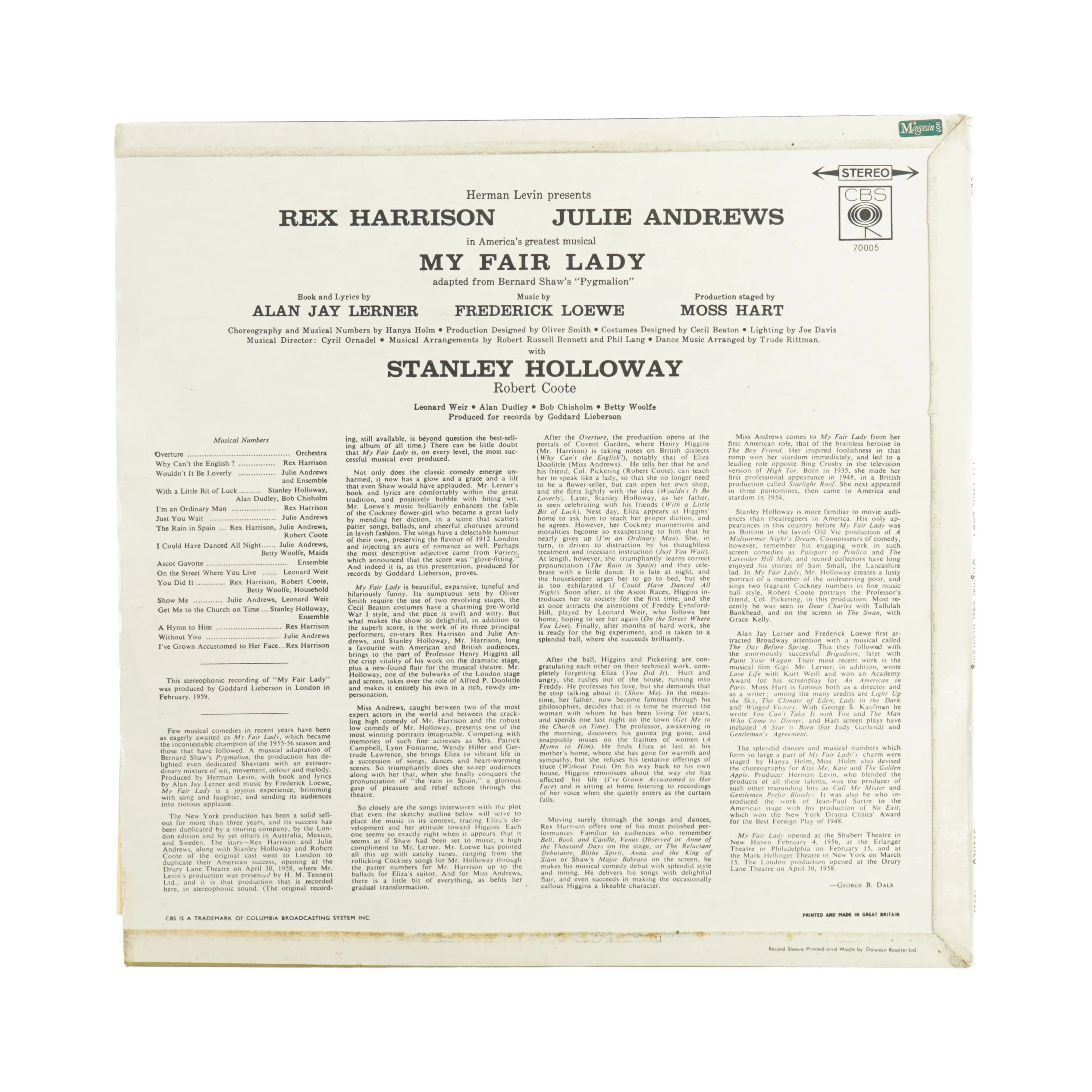 Rex Harrison, Julie Andrews My fair Lady vinylplade