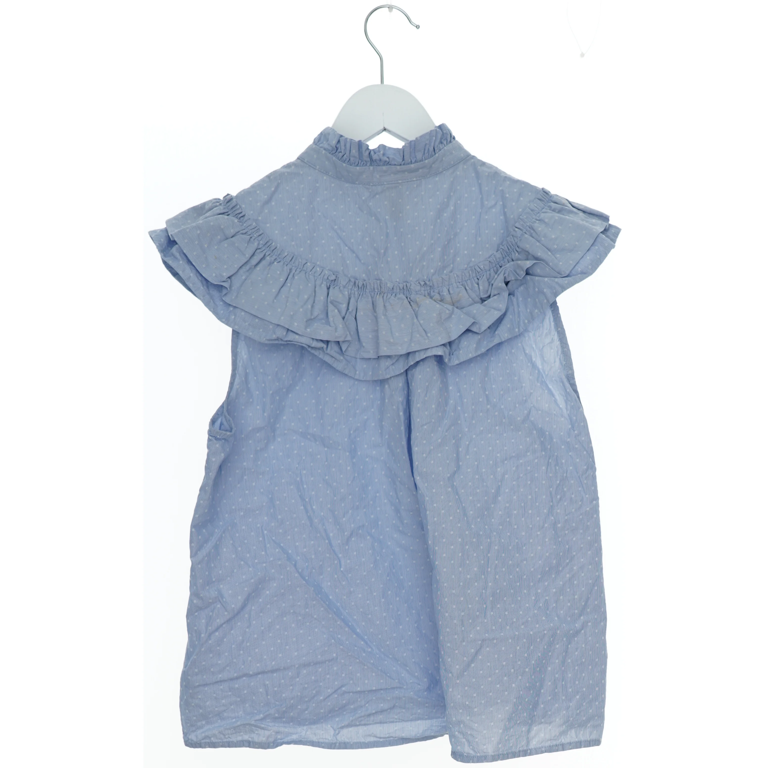 Blå kortærmet bluse med volanter fra H&M (str. 164)