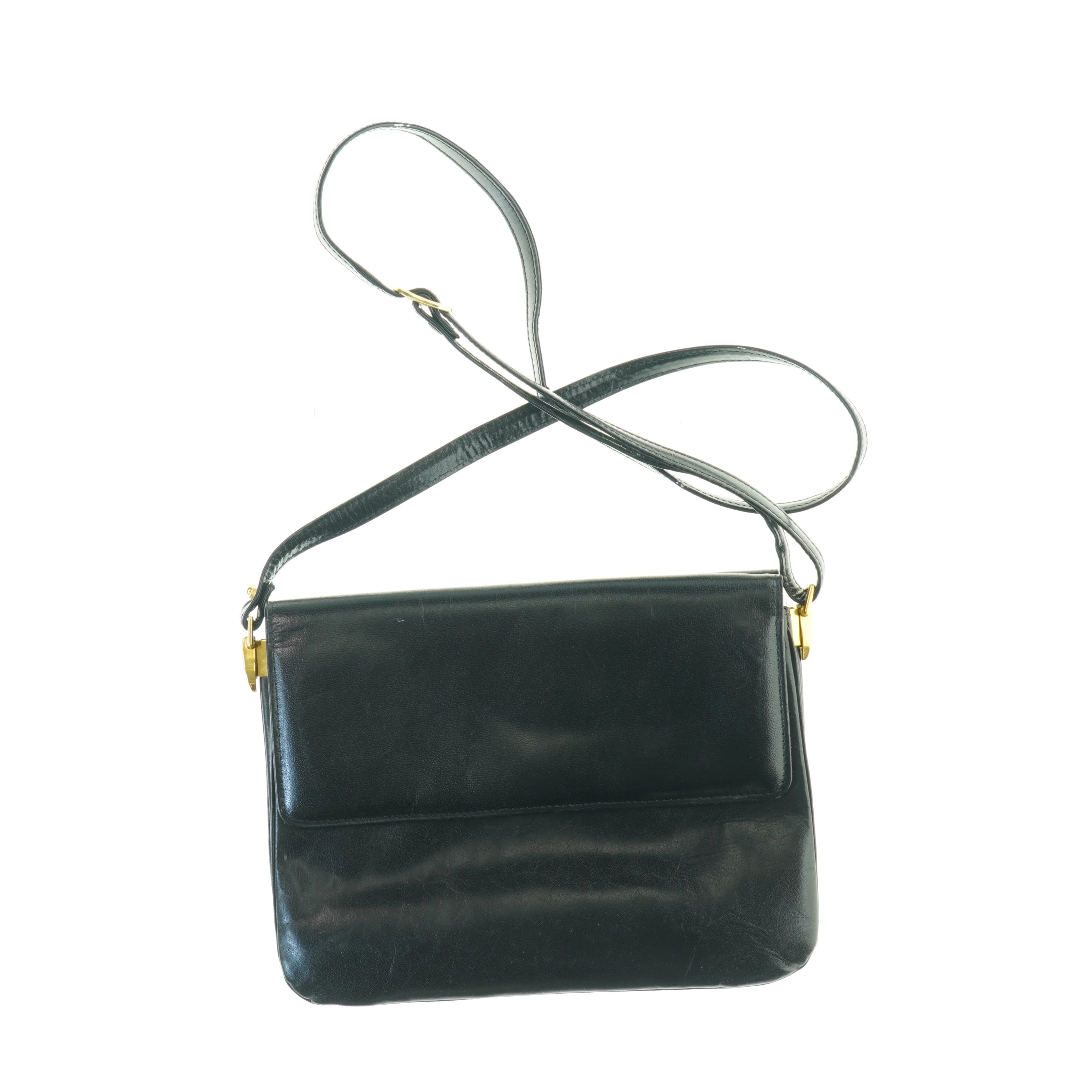 Sort skuldertaske i læder fra Bon Goût (str. 26 x. 20 cm)