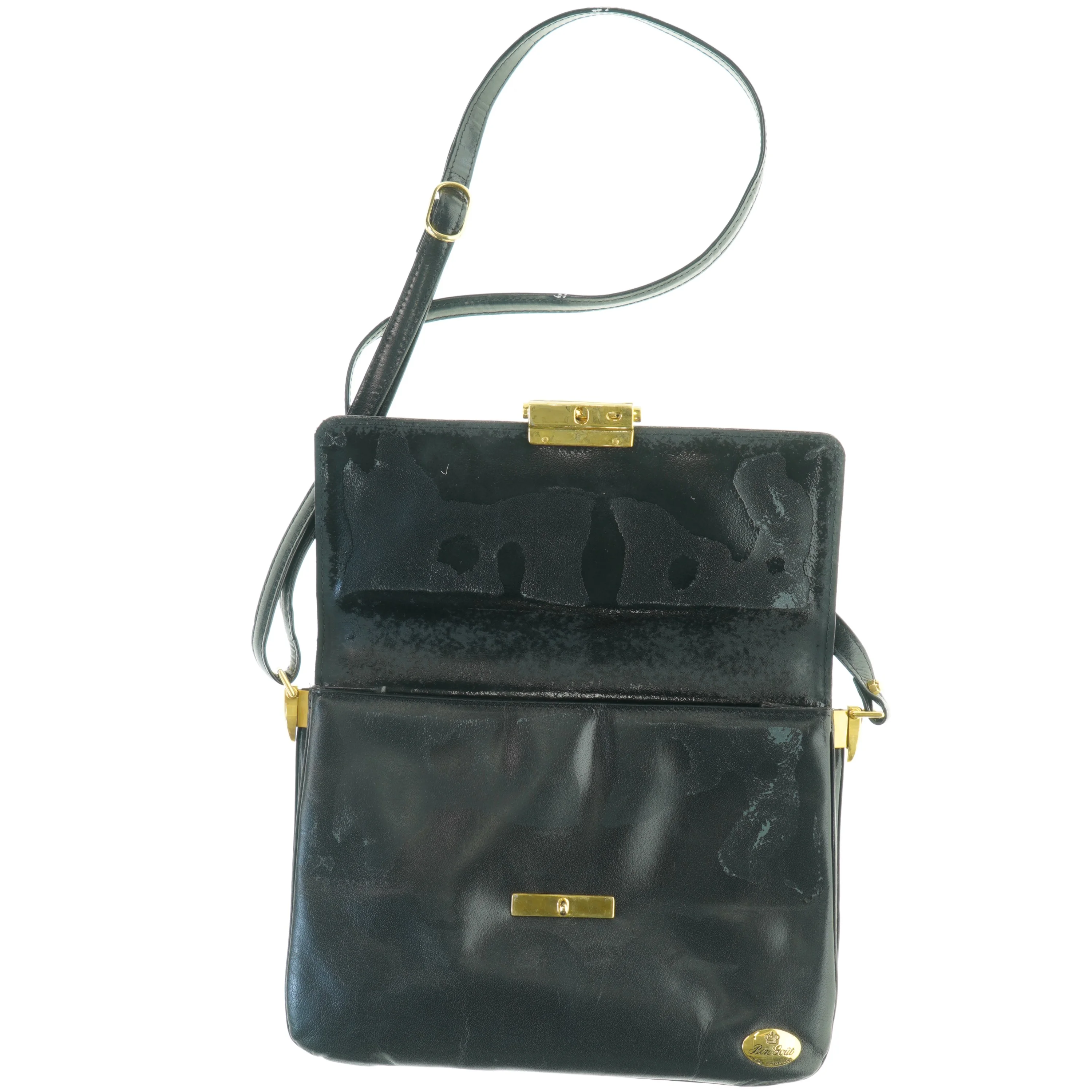 Sort skuldertaske i læder fra Bon Goût (str. 26 x. 20 cm)