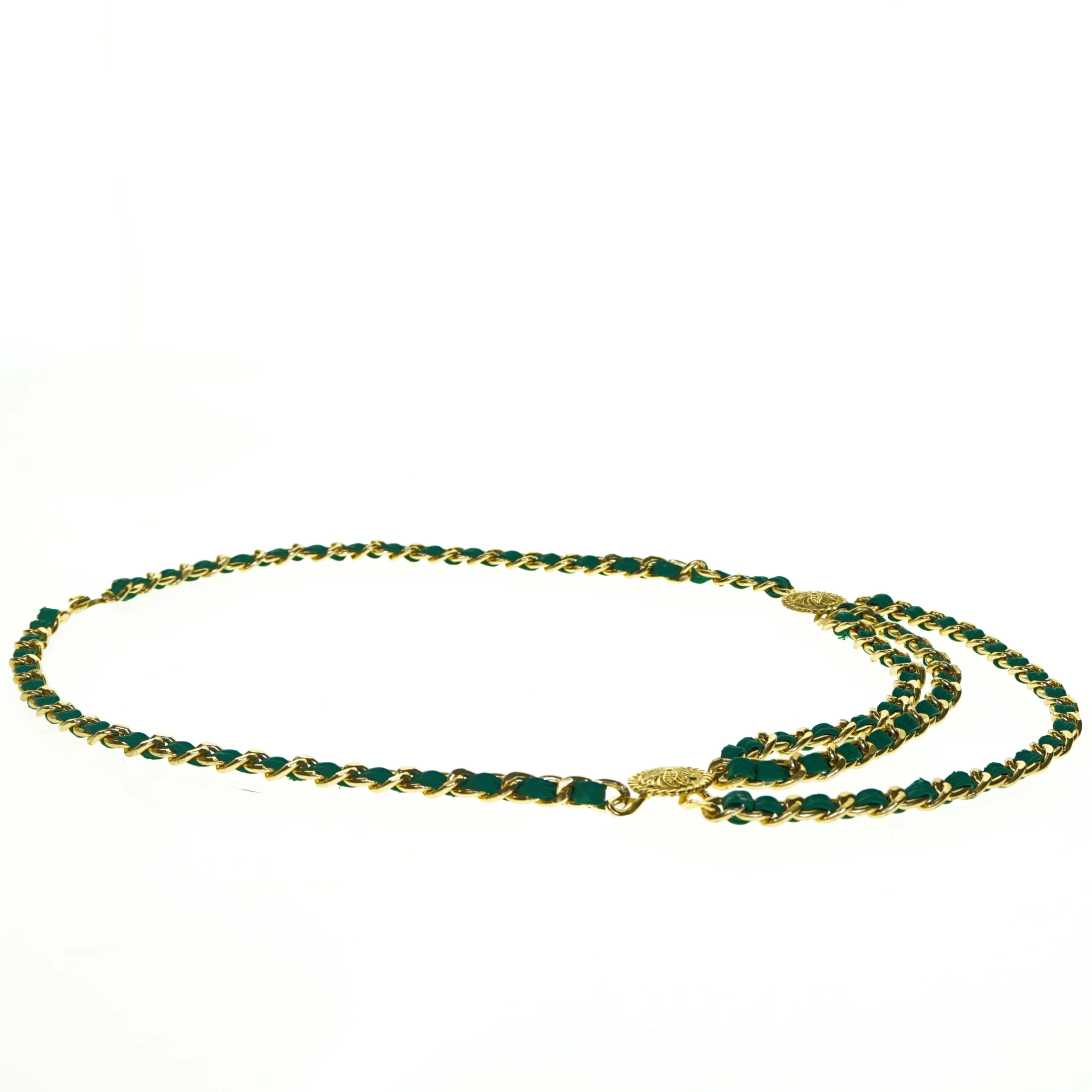 Grøn og gylden halskæde (str. Længde. 102 cm)