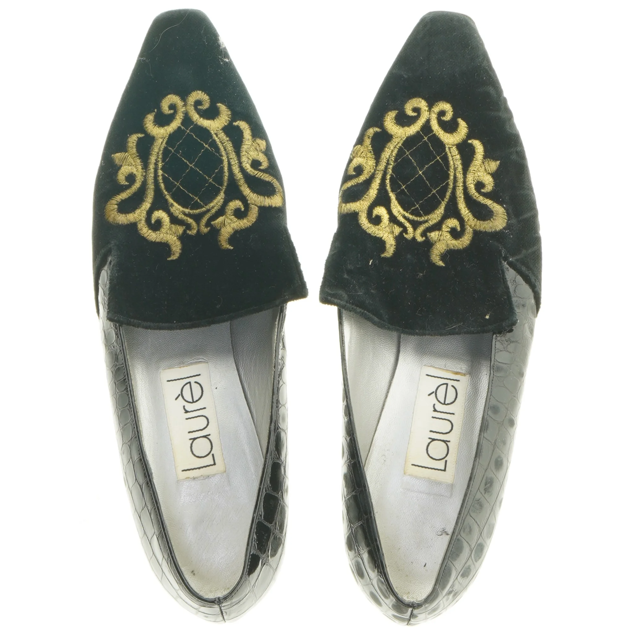 Sorte damesko med hæl og broderi fra Laurél (str. 39)