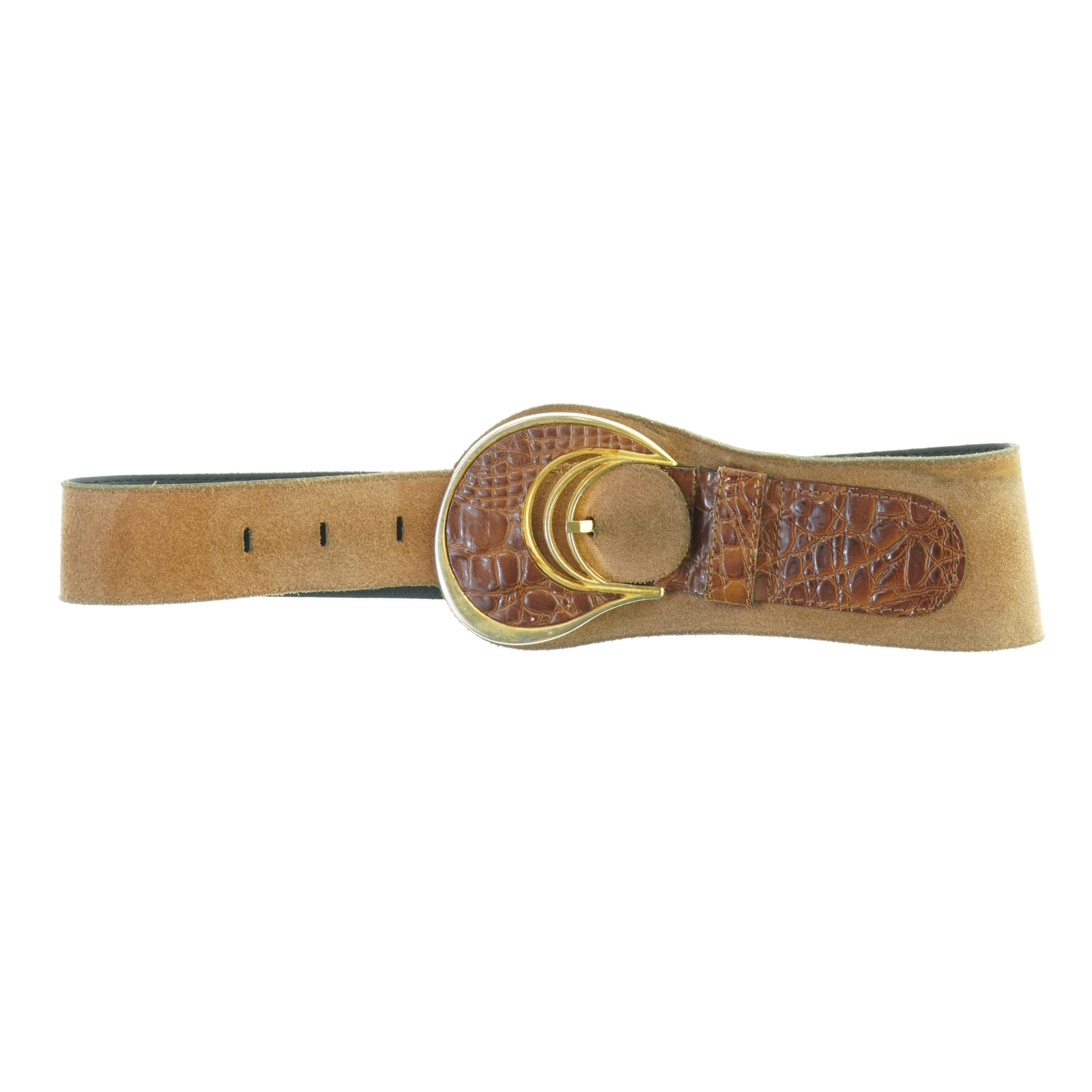 Læderbælte med guldspænde (str. Længde, 75 cm. b. 5 - 10 cm)