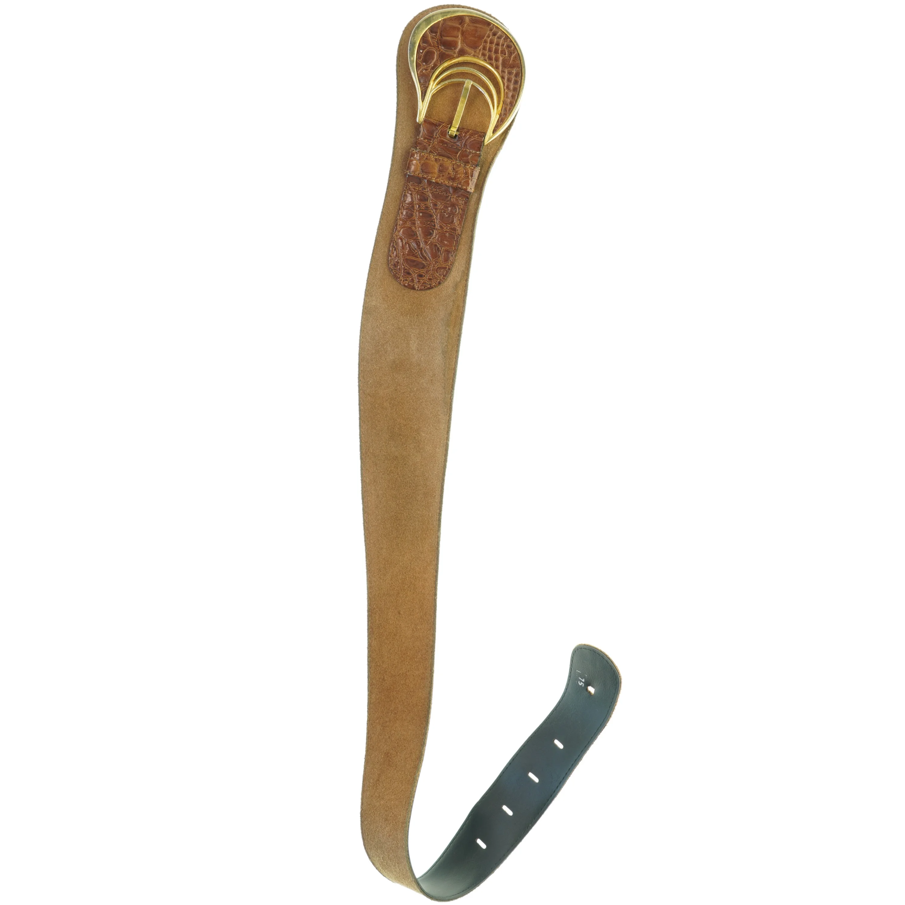 Læderbælte med guldspænde (str. Længde, 75 cm. b. 5 - 10 cm)