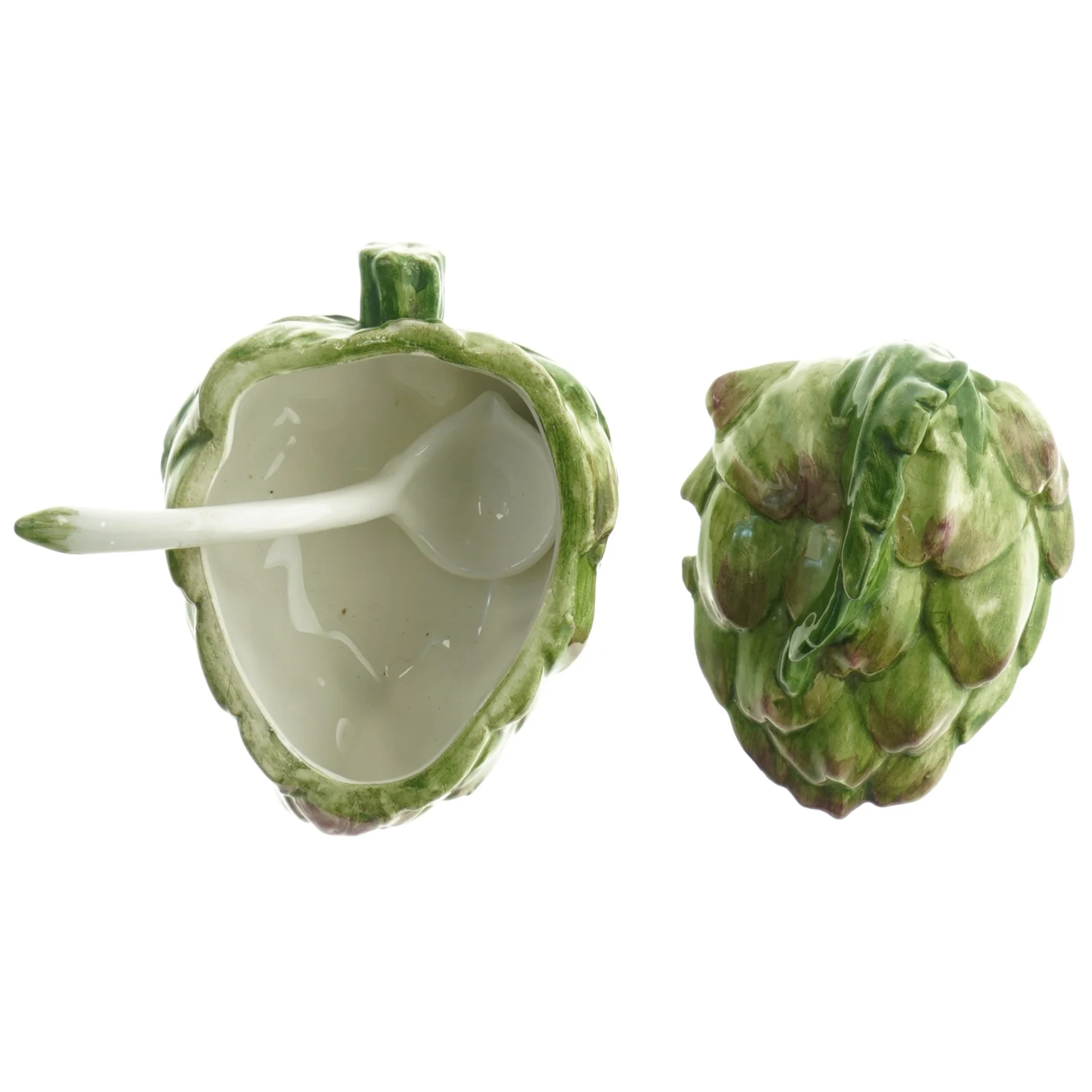 Artiskokformet krukke med ske (str. 13 x. 10,5 cm)