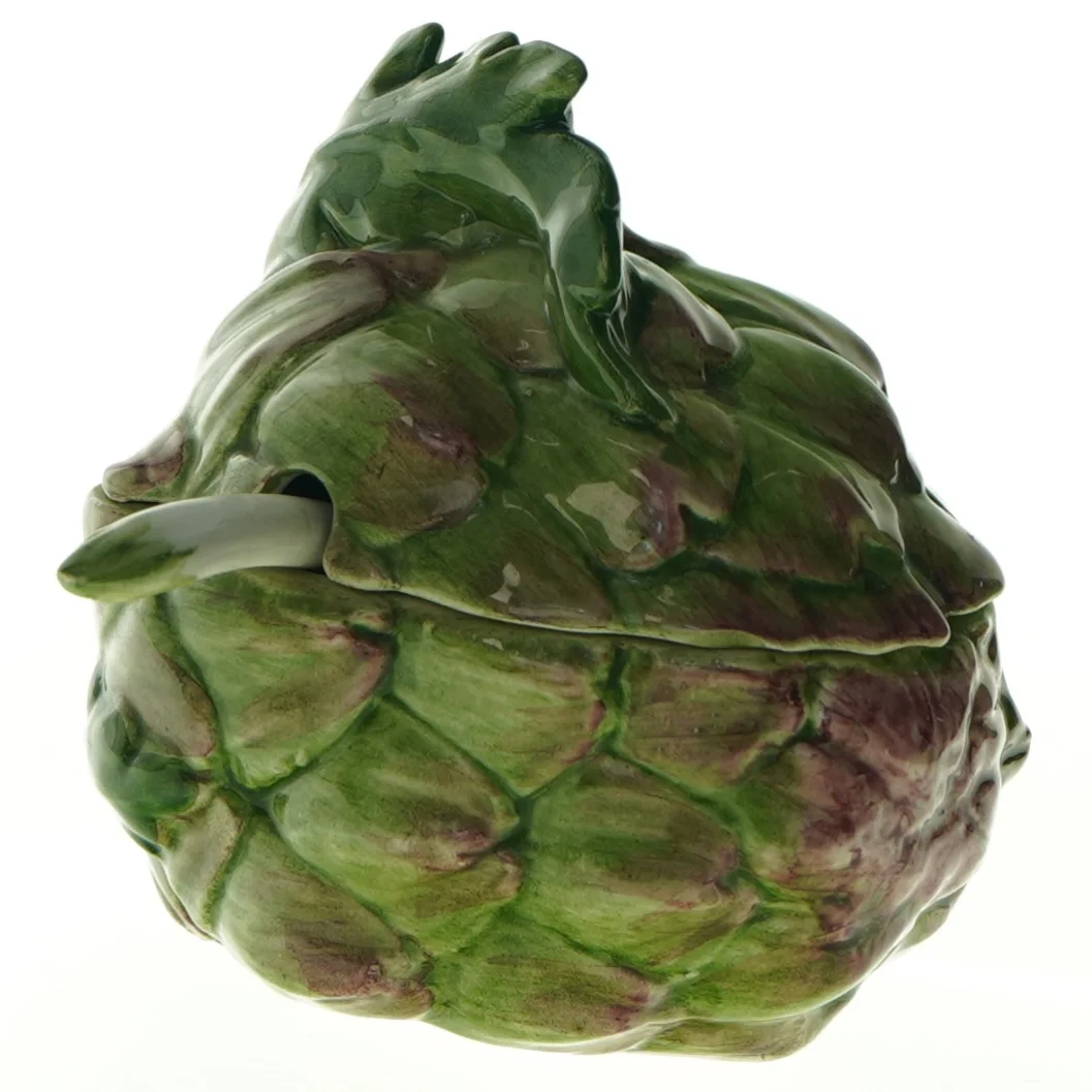 Artiskokformet krukke med ske (str. 13 x. 10,5 cm)