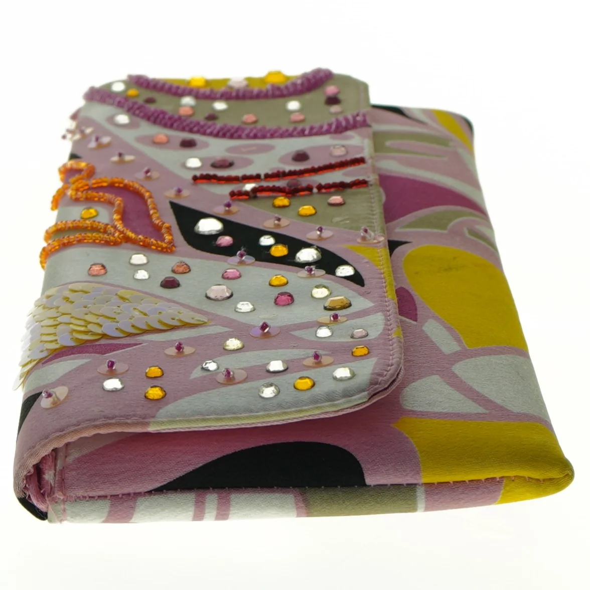 Broderet pung med perler (str. 26 x 12 cm)