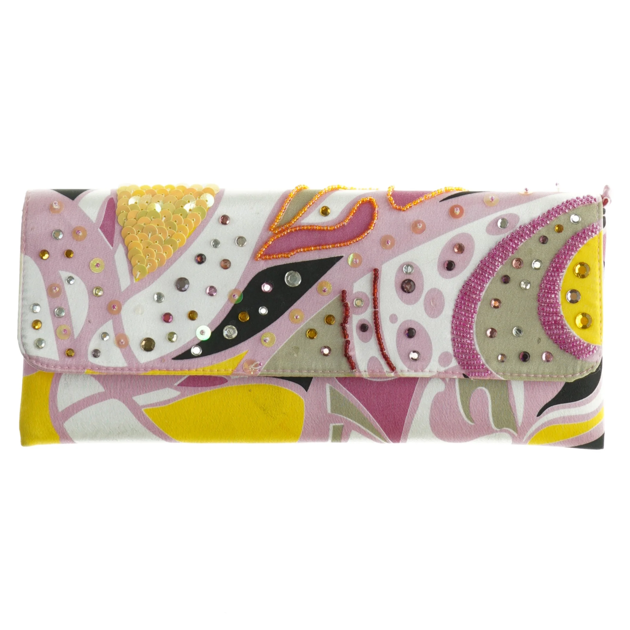 Broderet pung med perler (str. 26 x 12 cm)