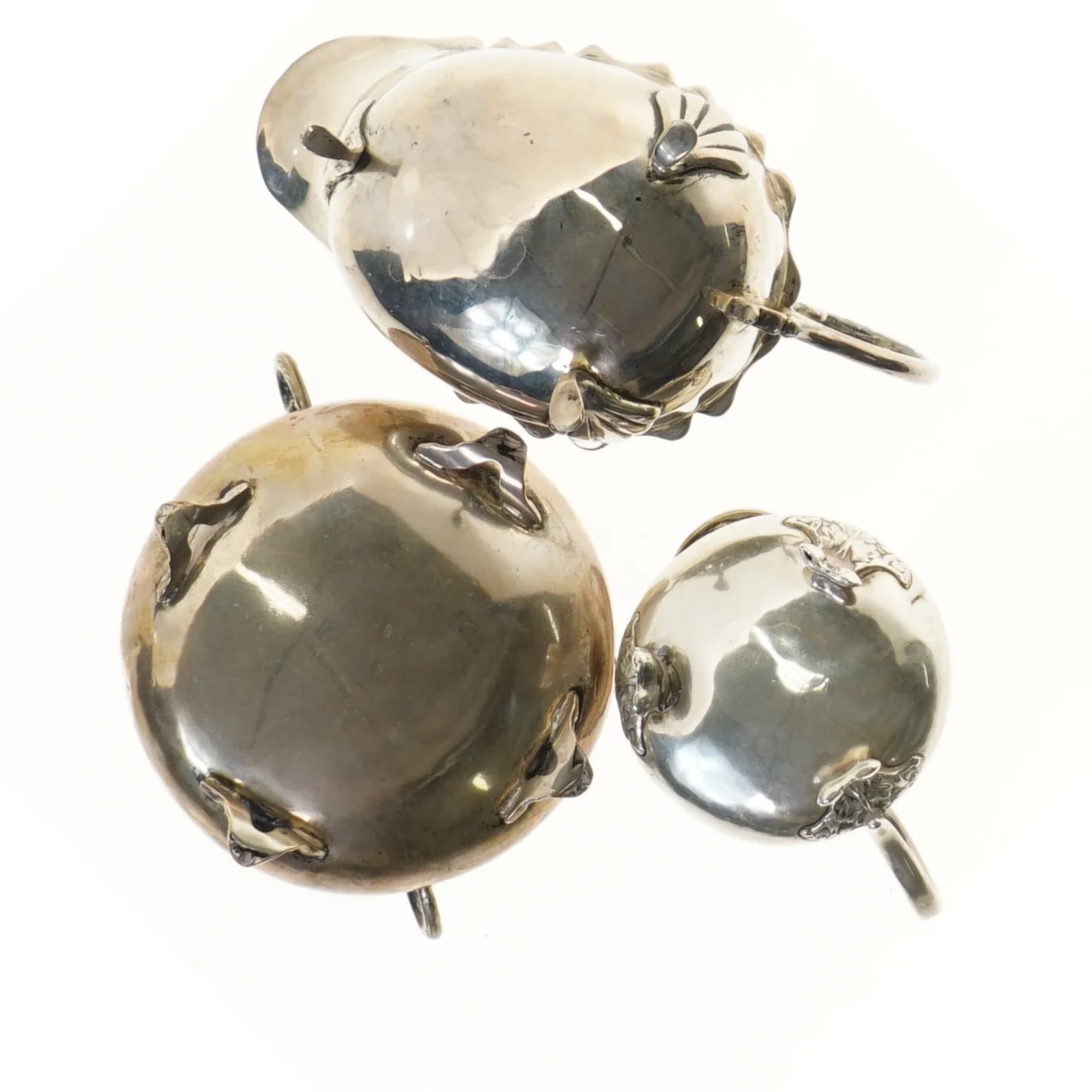 Sæt af tre vintage sølv serveringsfade (str. Ø 12 og Ø8,5 og 15 cm)