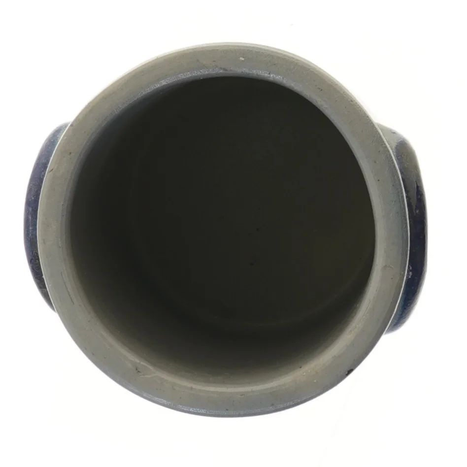 Keramik krukke med blåt mønster (str. Ø 14,5 cm længde 16 cm)