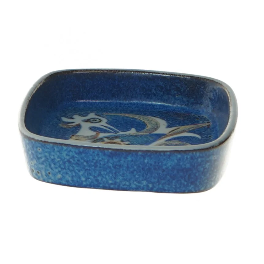 Blåt keramikfad med fuglemotiv fra Royal Copenhagen (str. 11x11 cm)