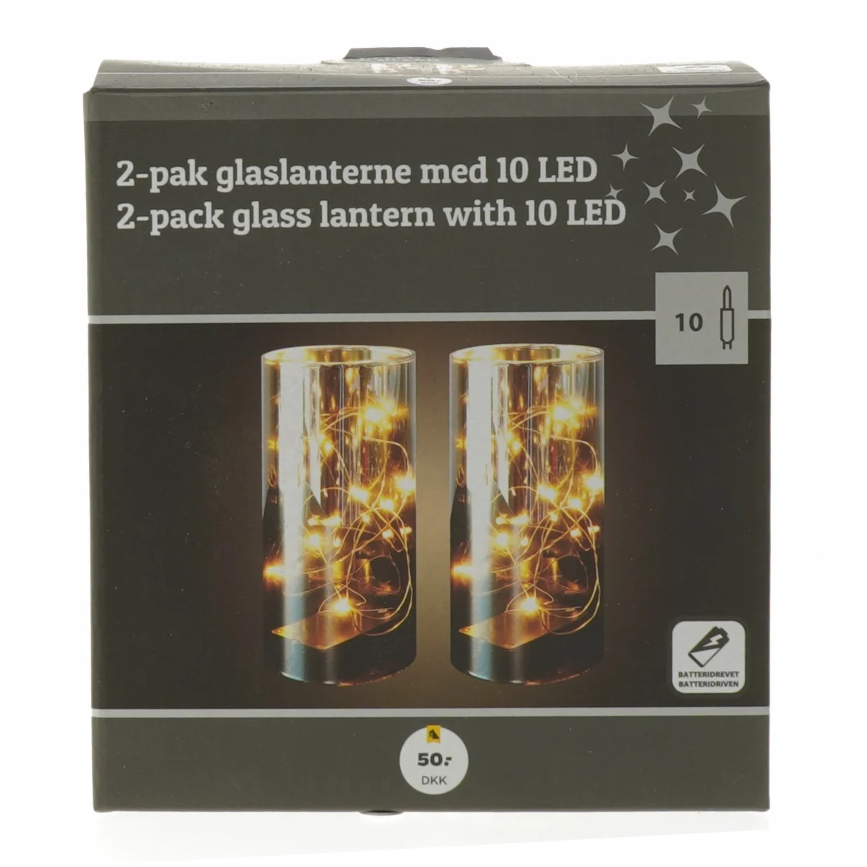 2-pak glaslanterne med LED fra Netto (str. 15 cm. 2 styk)